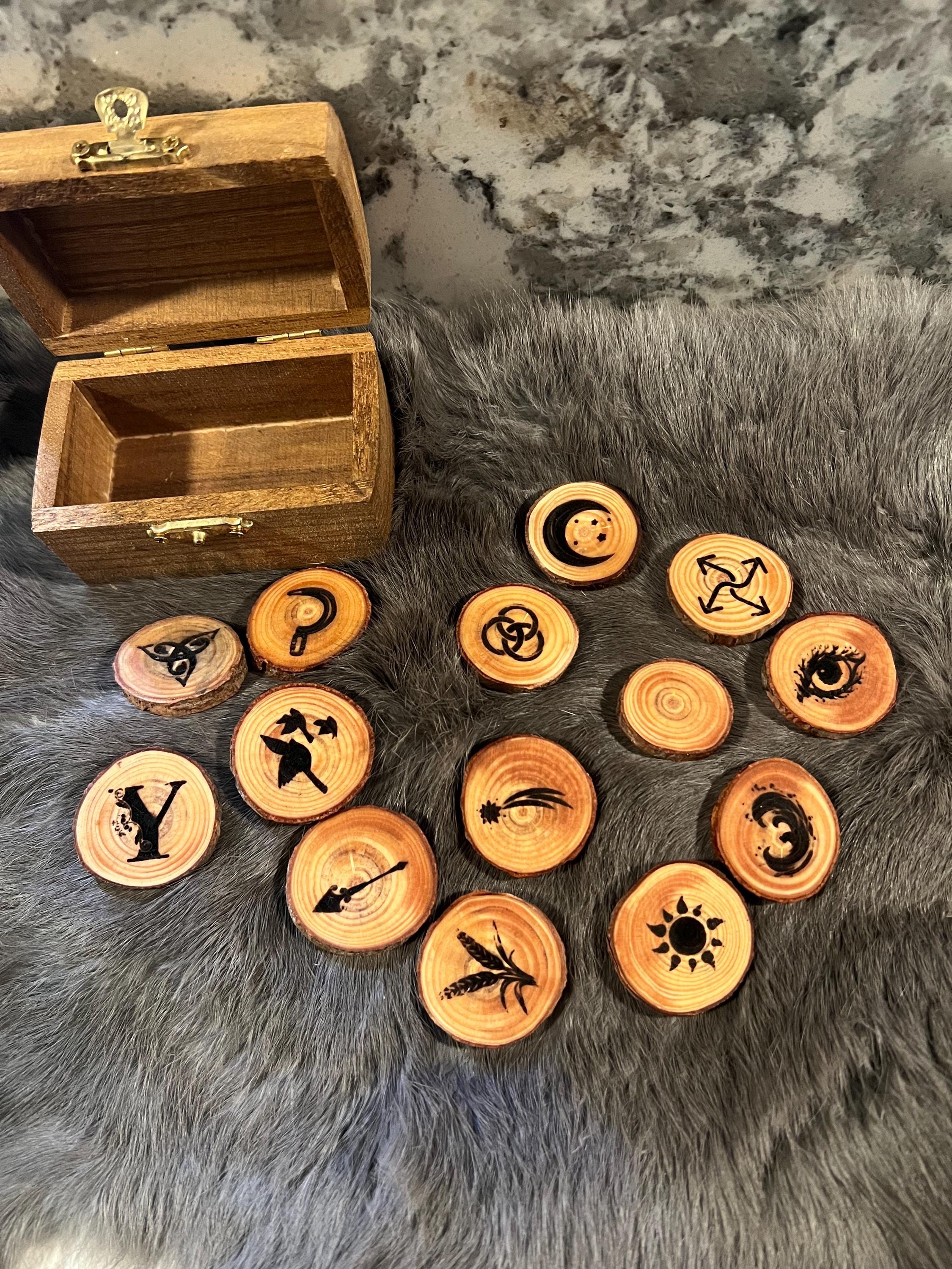 Wood Witch Rune Set – Custom Pyrography Divination with Box