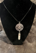 Triple Moon Pentacle Necklace: Quartz Witchy Pendant