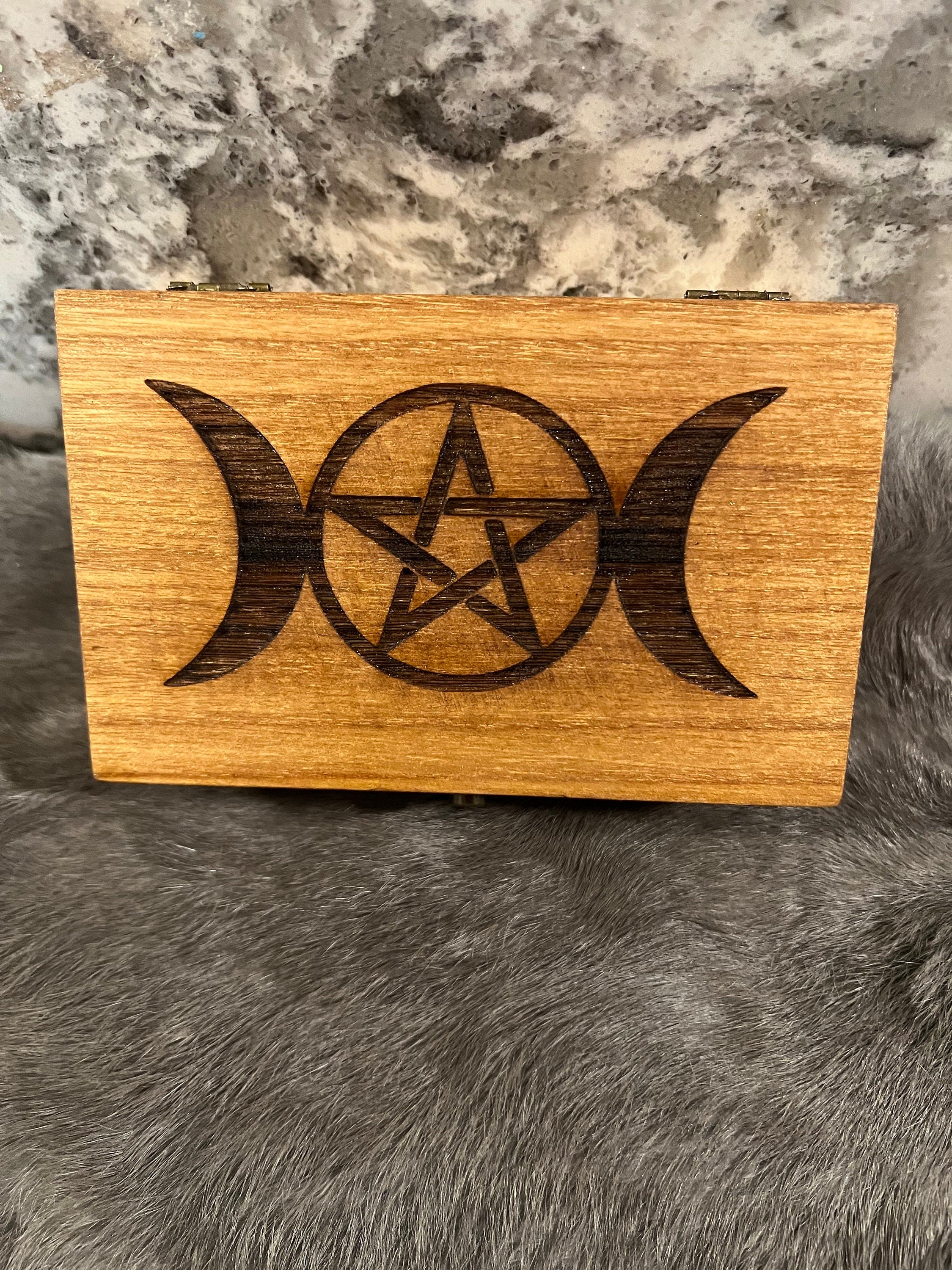 Etched Wood Tarot Card Box: Altar Box, Witchy Decor