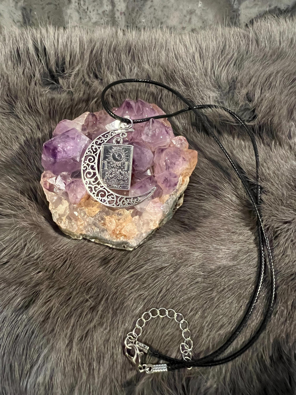 Tarot Moon Necklace: Witchy La Luna Pendant on Waxed Cord