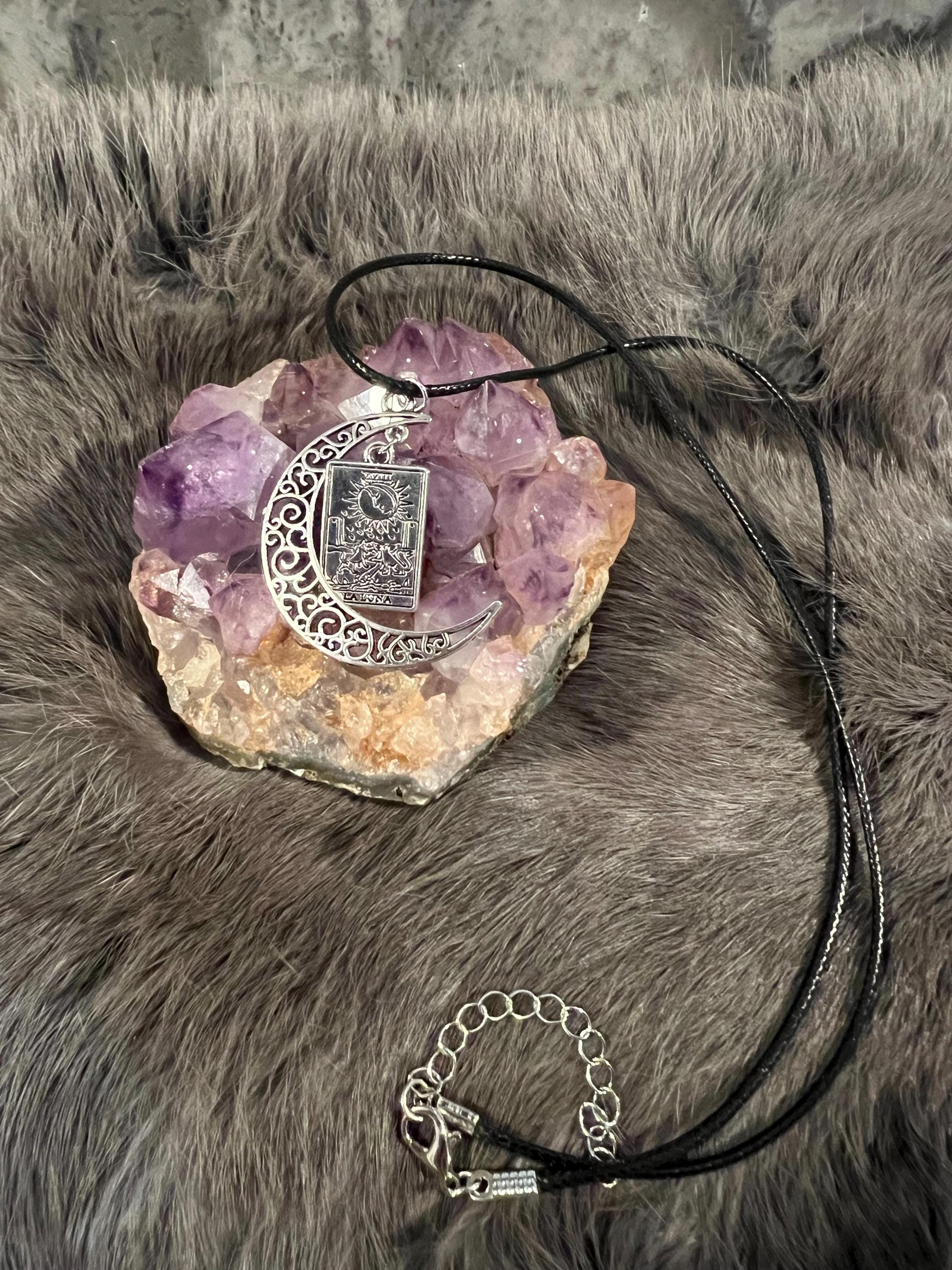 Tarot Moon Necklace: Witchy La Luna Pendant on Waxed Cord