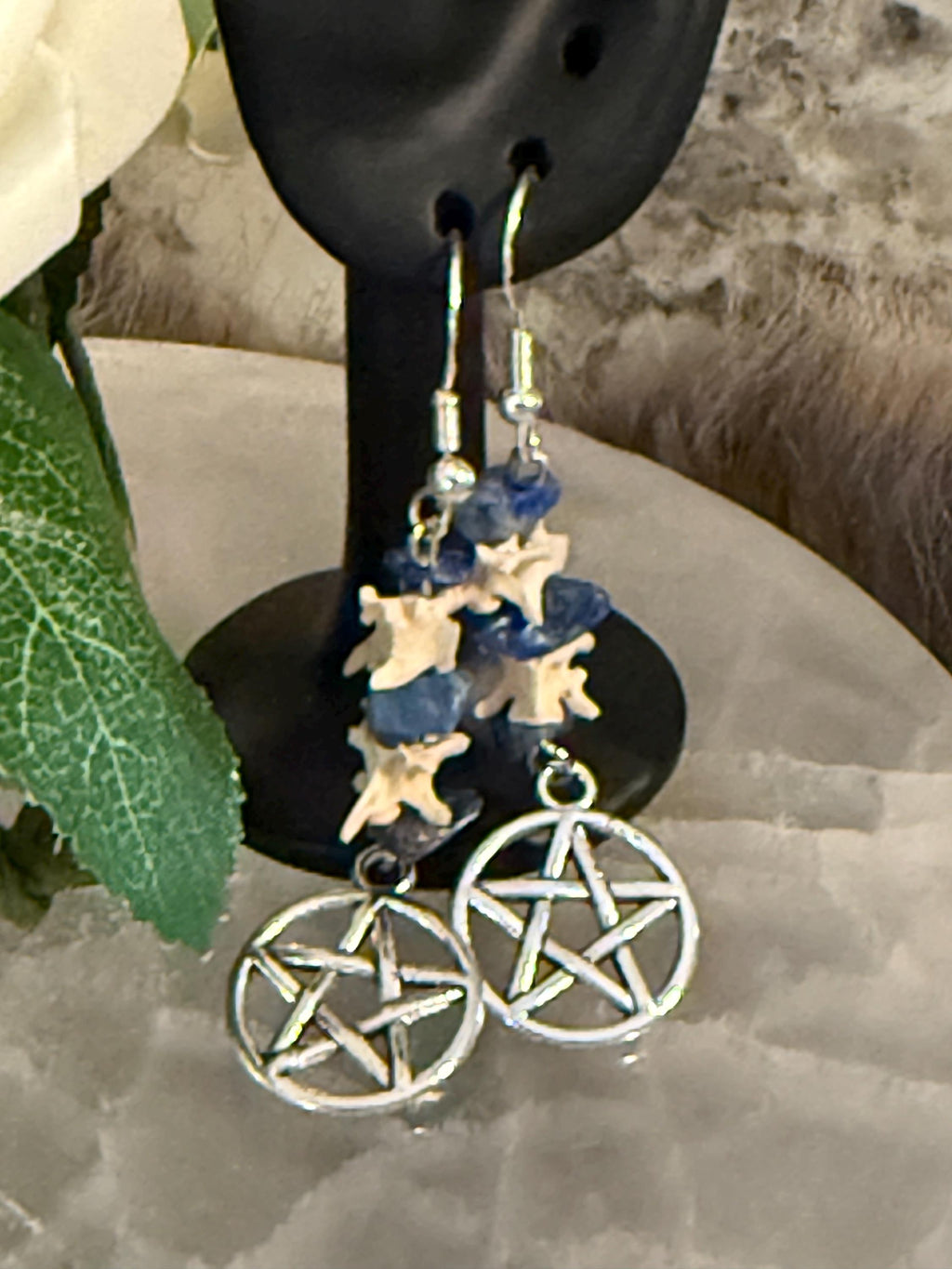 Snake Vertebrae Earrings: Gemstone Chips, Sterling Silver Hooks