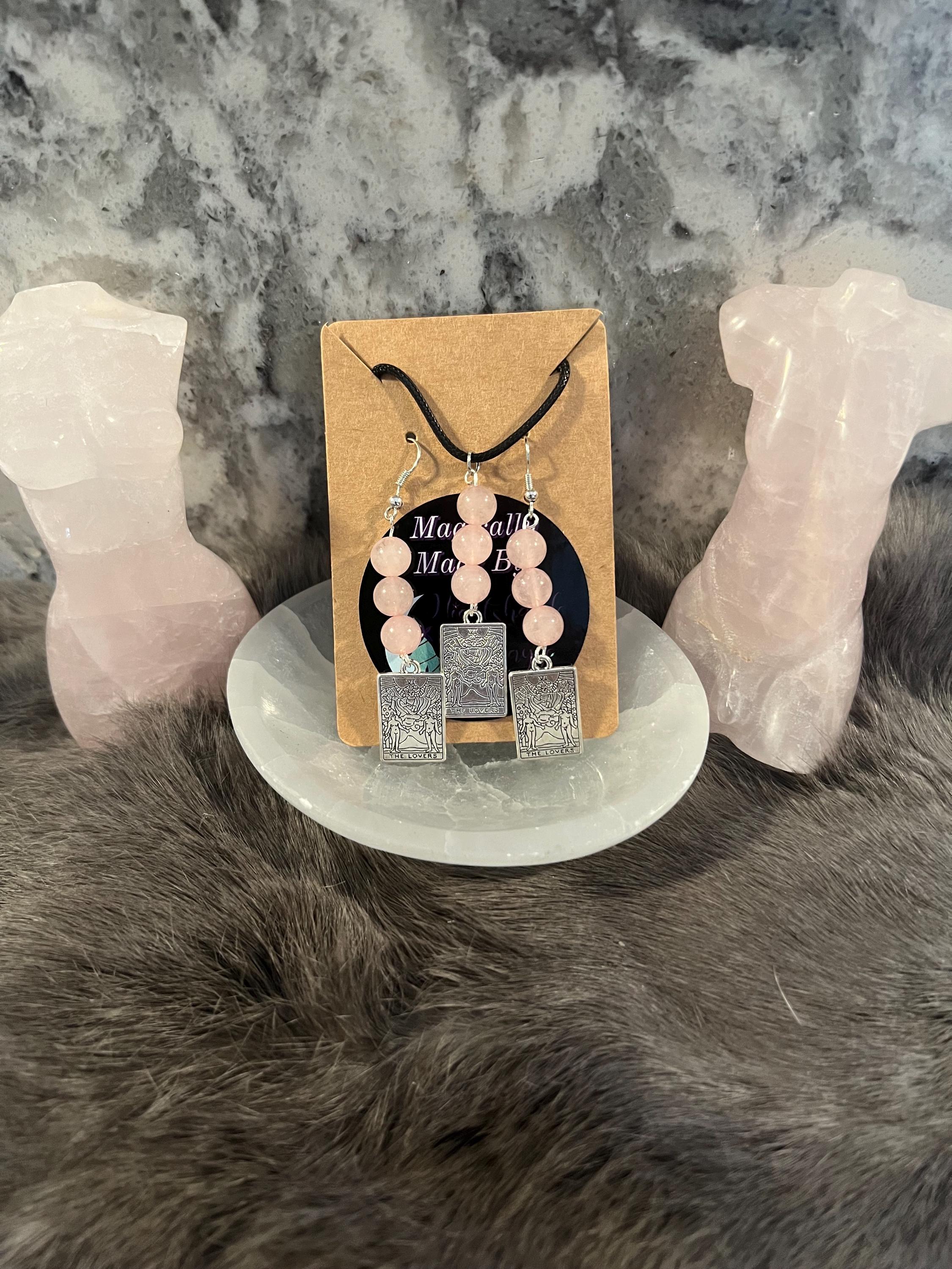 Rose Quartz 'The Lovers' Tarot Card Earrings or Necklace