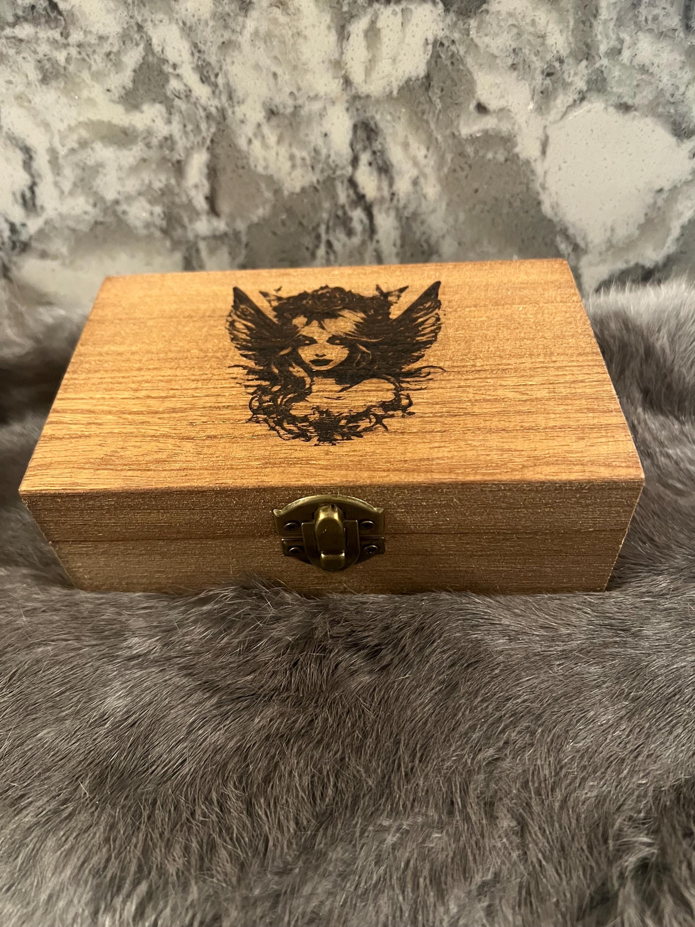 Etched Wood Tarot Card Box: Altar Box (6x3.8 inches)