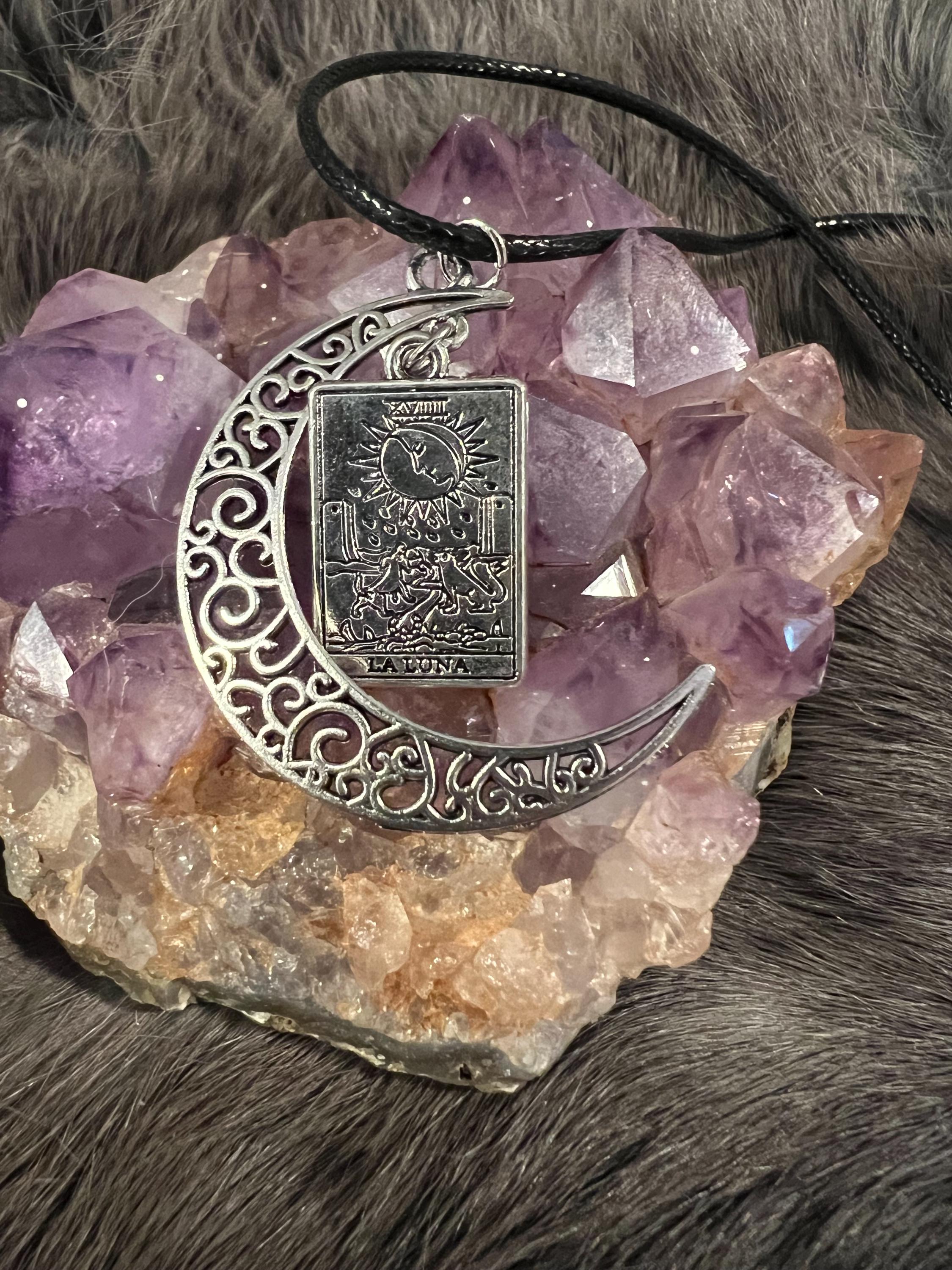 Tarot Moon Necklace: Witchy La Luna Pendant on Waxed Cord