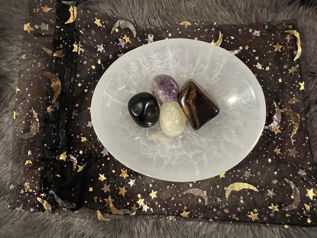 Protection Gemstone Kit: Tumbled Obsidian, Amethyst, Tiger's Eye, Citrine