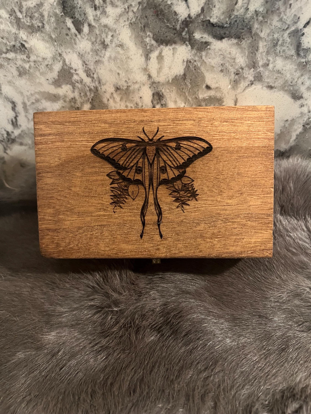 Etched Wood Tarot Card Box: Moth Altar Box (6x3.8 inches)