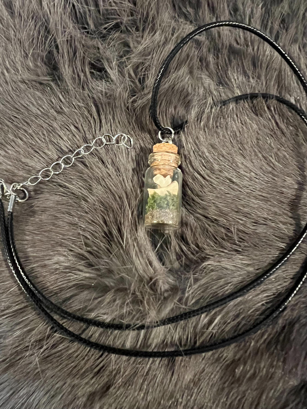 Bone Vial Necklace: Moss & Tiny Bones, Witchy Goblincore Jewelry