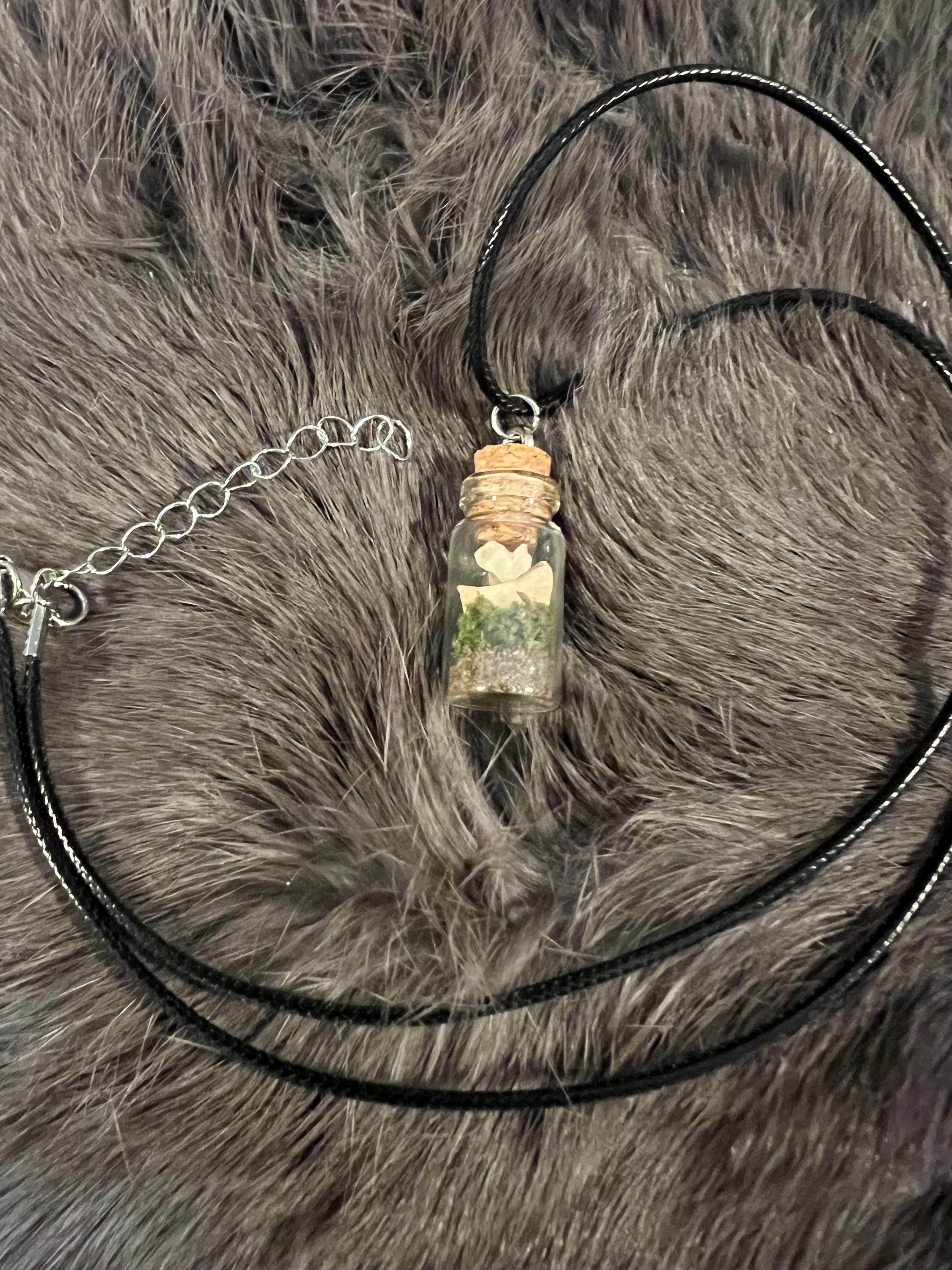 Bone Vial Necklace: Moss & Tiny Bones, Witchy Goblincore Jewelry