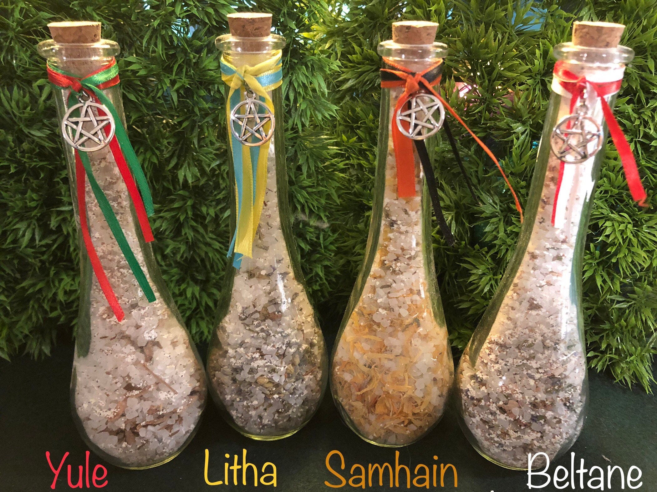 Sabbat Ritual Salt: Altar Bottle with Herbs & Pentacle Charm