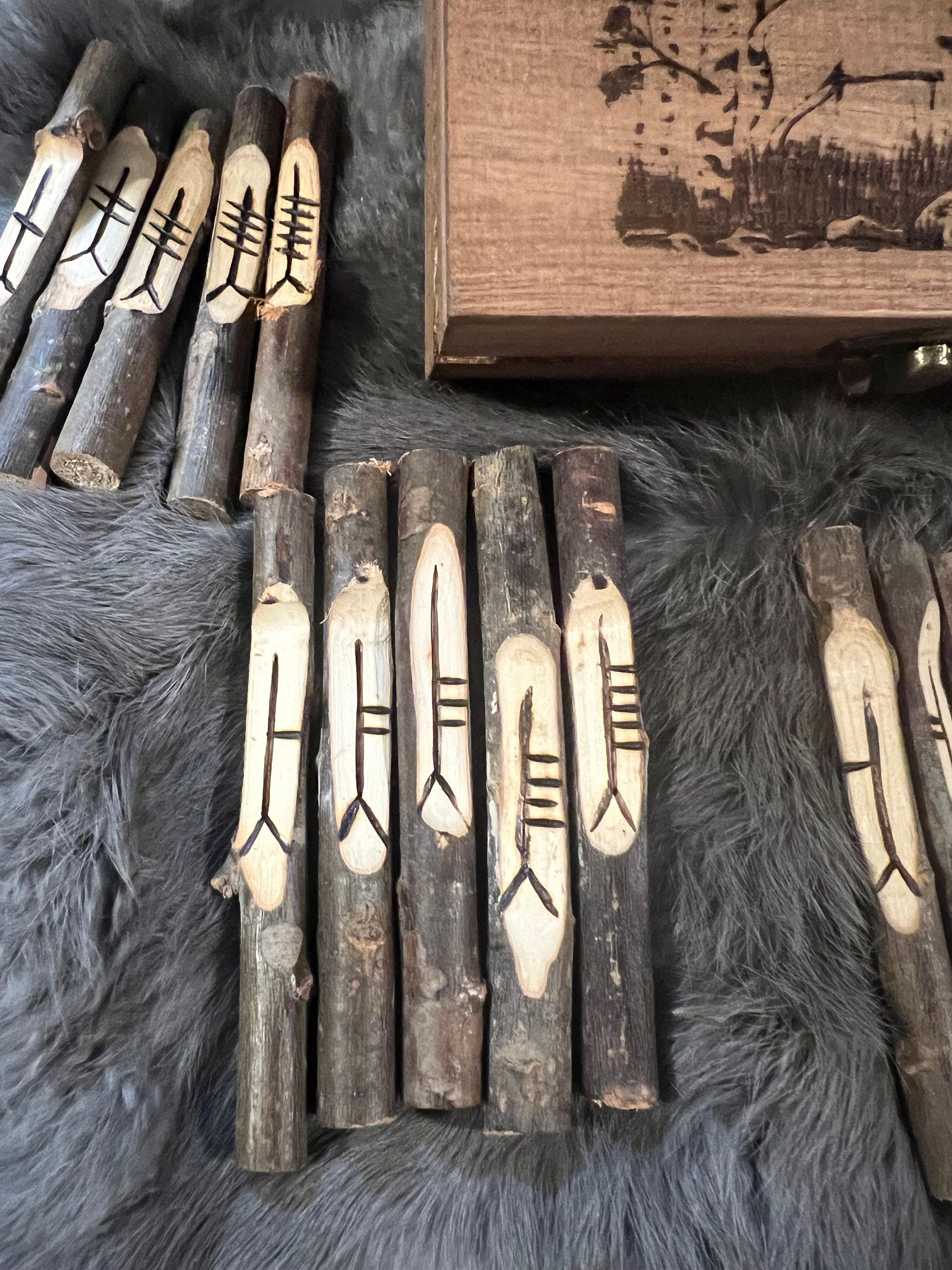 Hand Carved Wooden Celtic Ogham Set: Druid Divination Staves