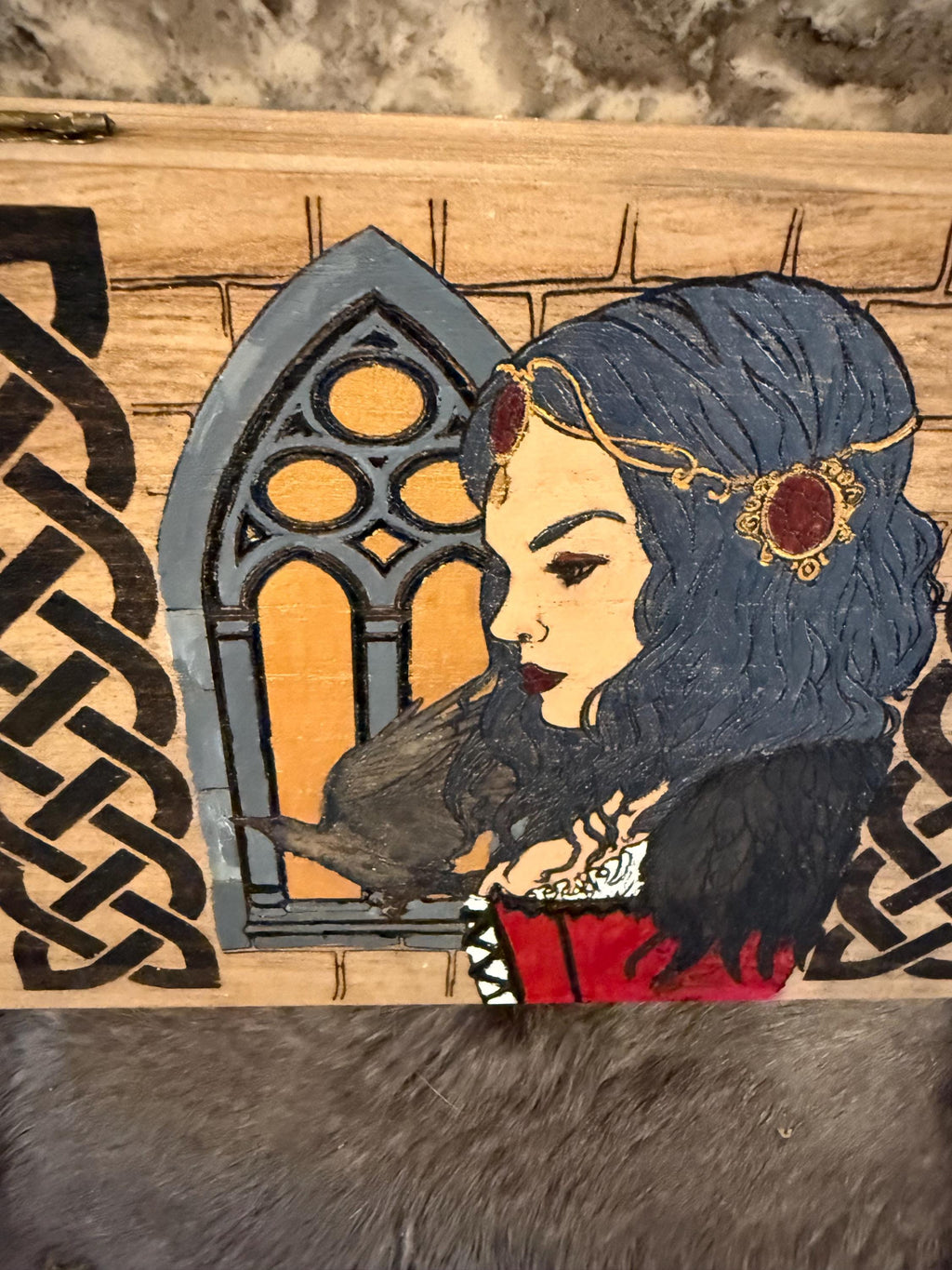 The Morrigan Altar Box: Wood-Burned Celtic Goddess Altar Decor