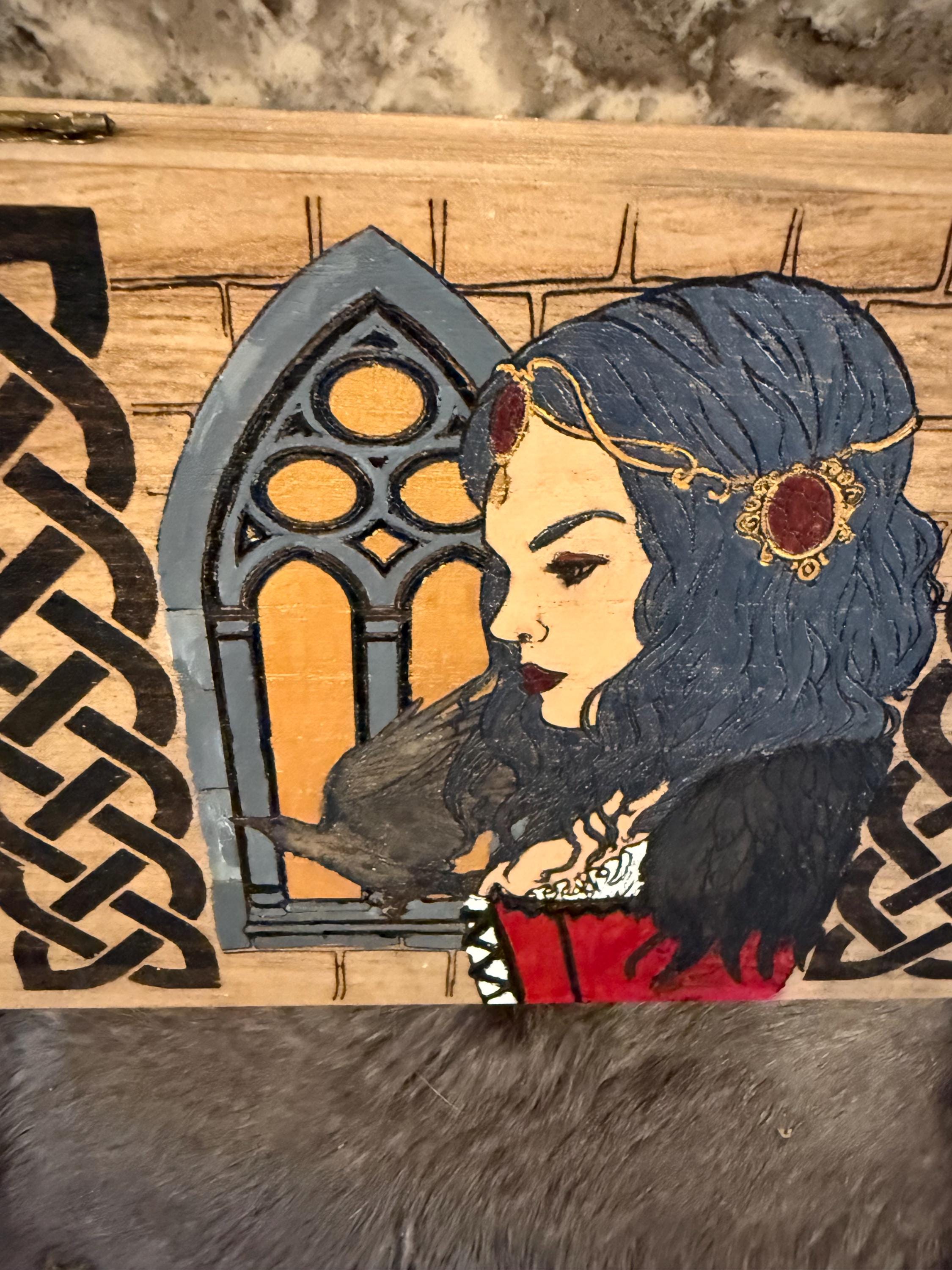 The Morrigan Altar Box: Wood-Burned Celtic Goddess Altar Decor
