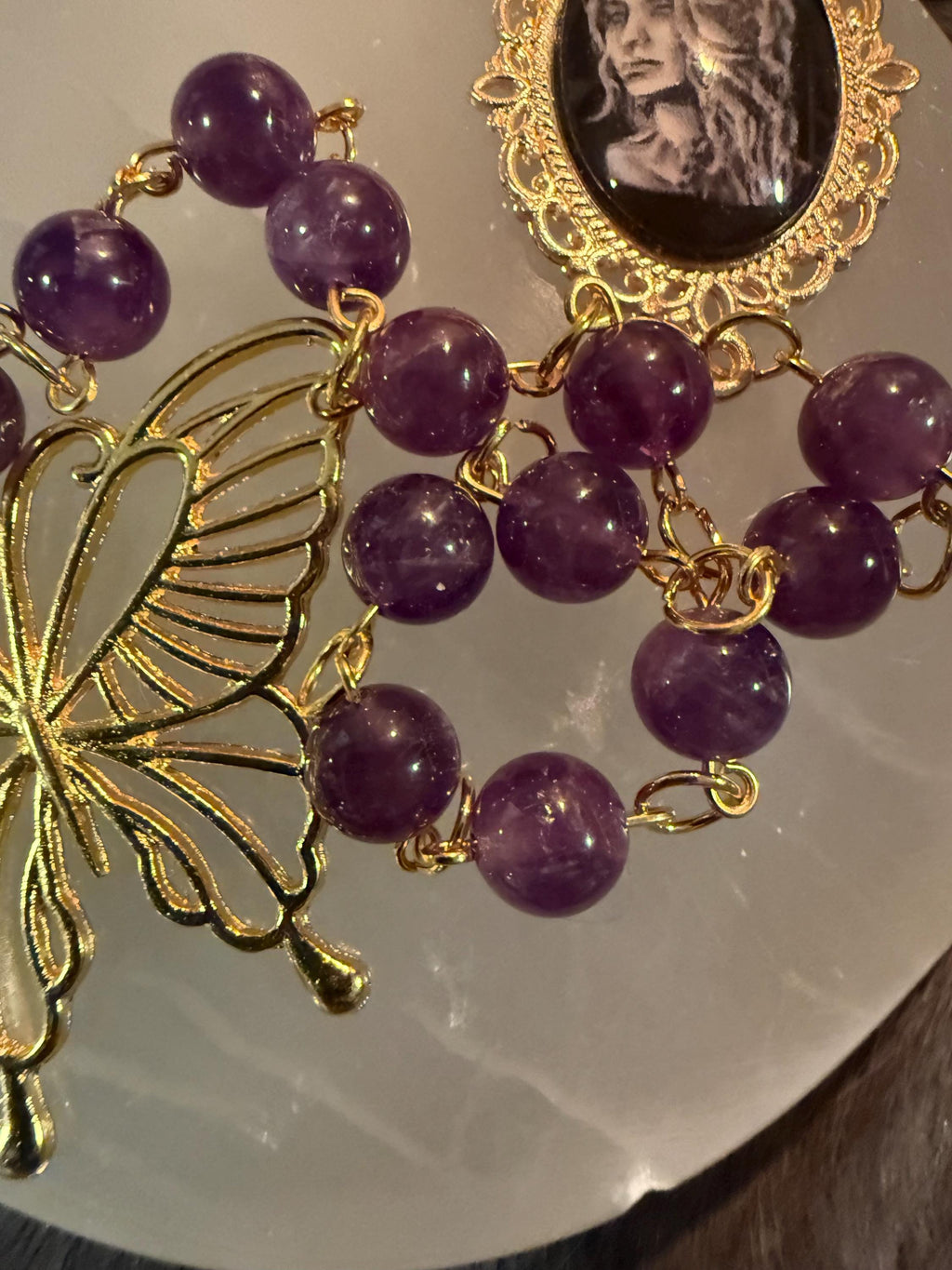 Persephone Prayer Beads: Amethyst Deity Set with Butterfly