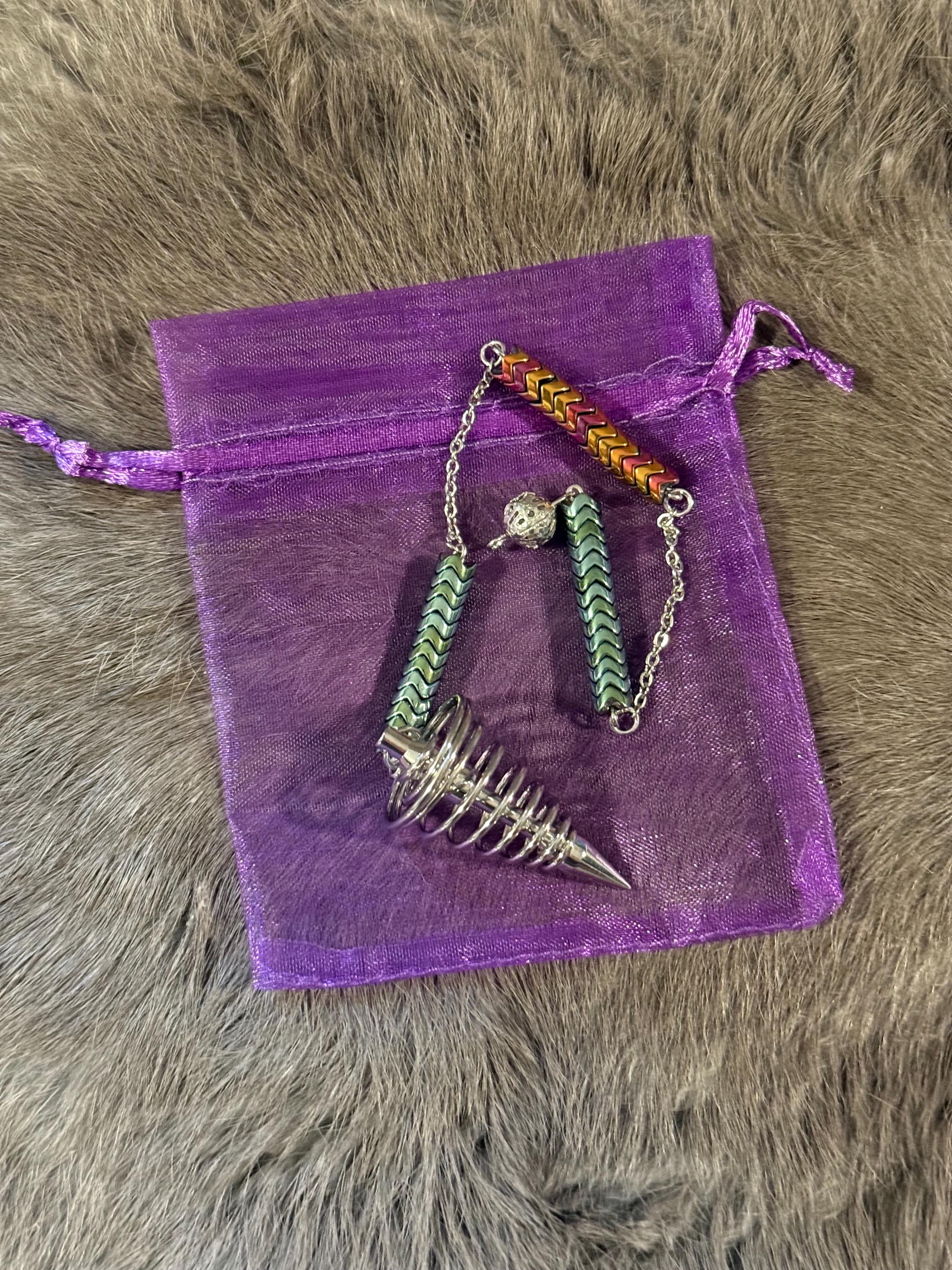 Metal Spiral Divination Pendulum: Dragon Scale Beaded Scrying Tool