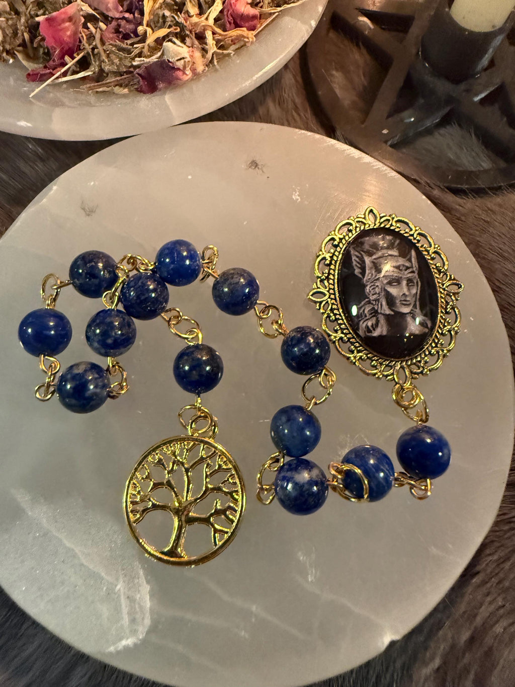 Athena Prayer Beads: Lapis Lazuli Diety Set with Olive Tree
