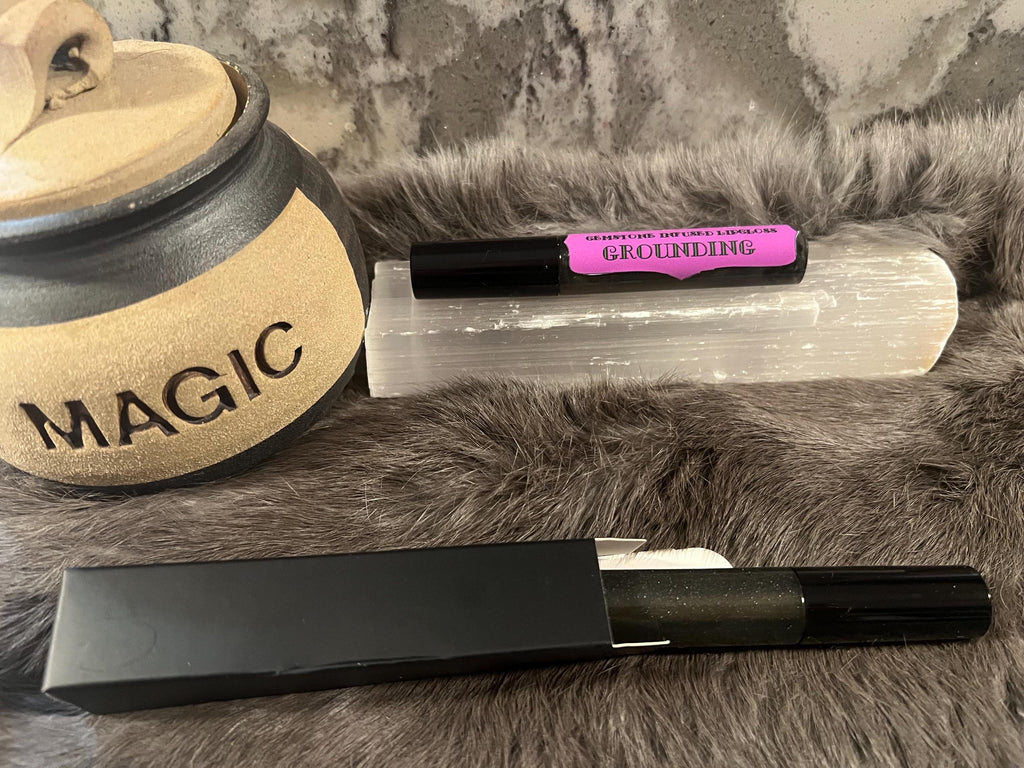 Witchy Grounding Lip Gloss: Black Obsidian Gemstone Infused, Vegan