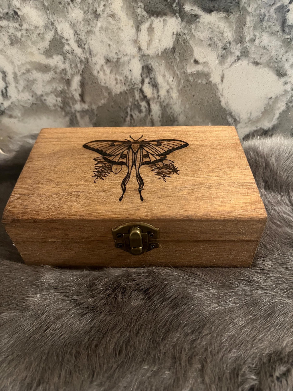 Etched Wood Tarot Card Box: Moth Altar Box (6x3.8 inches)