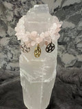 Handmade Rose Quartz Chip Bracelet: Gemstone Pentacle Charm
