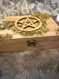Green Witch Altar Box: Wooden Pentacle, Moss Adorned