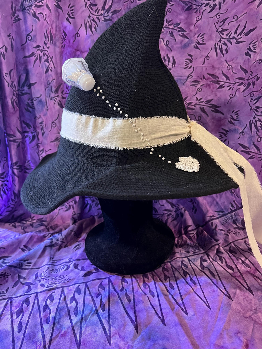 Practical Magic Witch Hat: Black Knit Hat with Linen Band