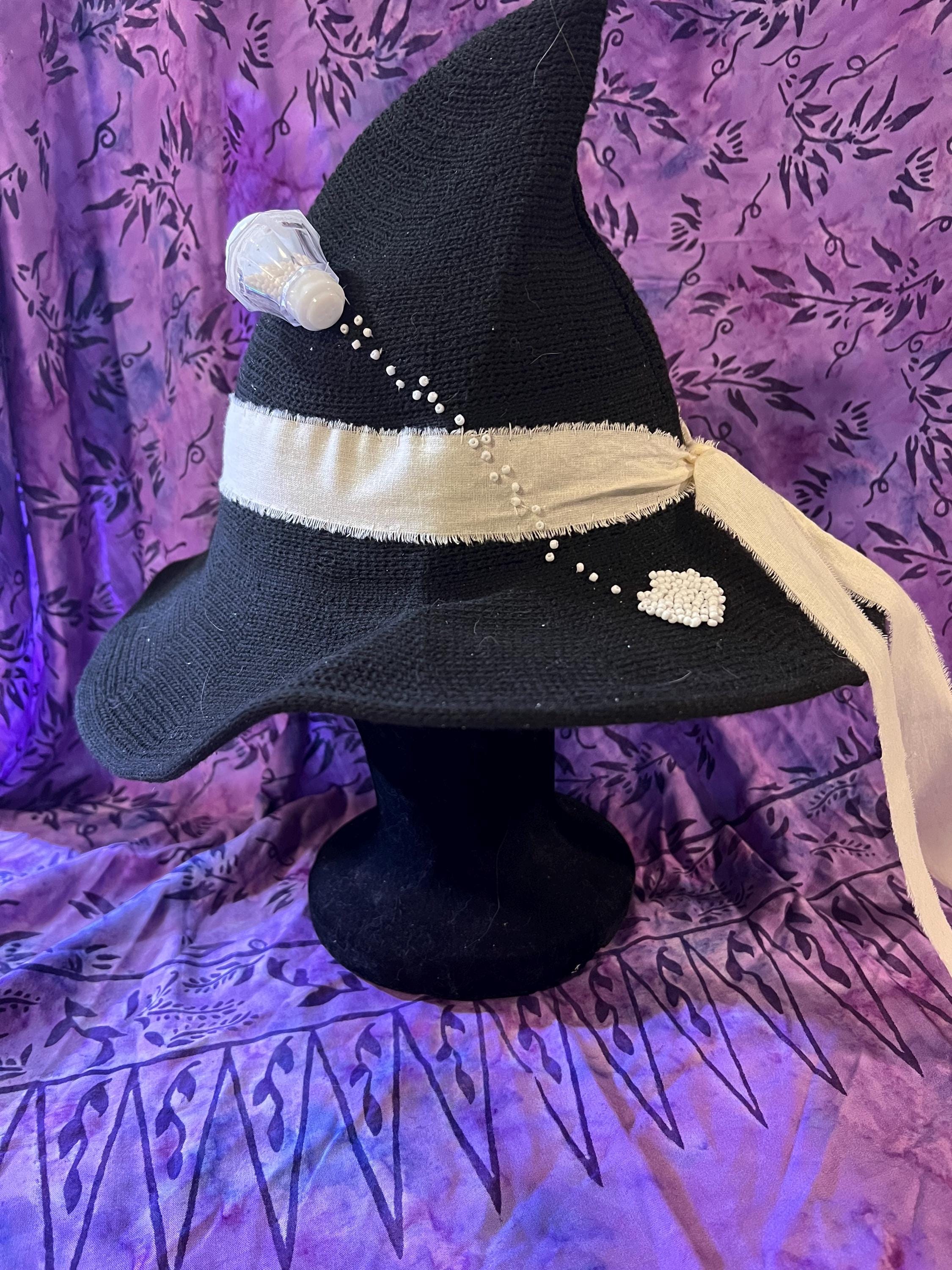 Practical Magic Witch Hat: Black Knit Hat with Linen Band