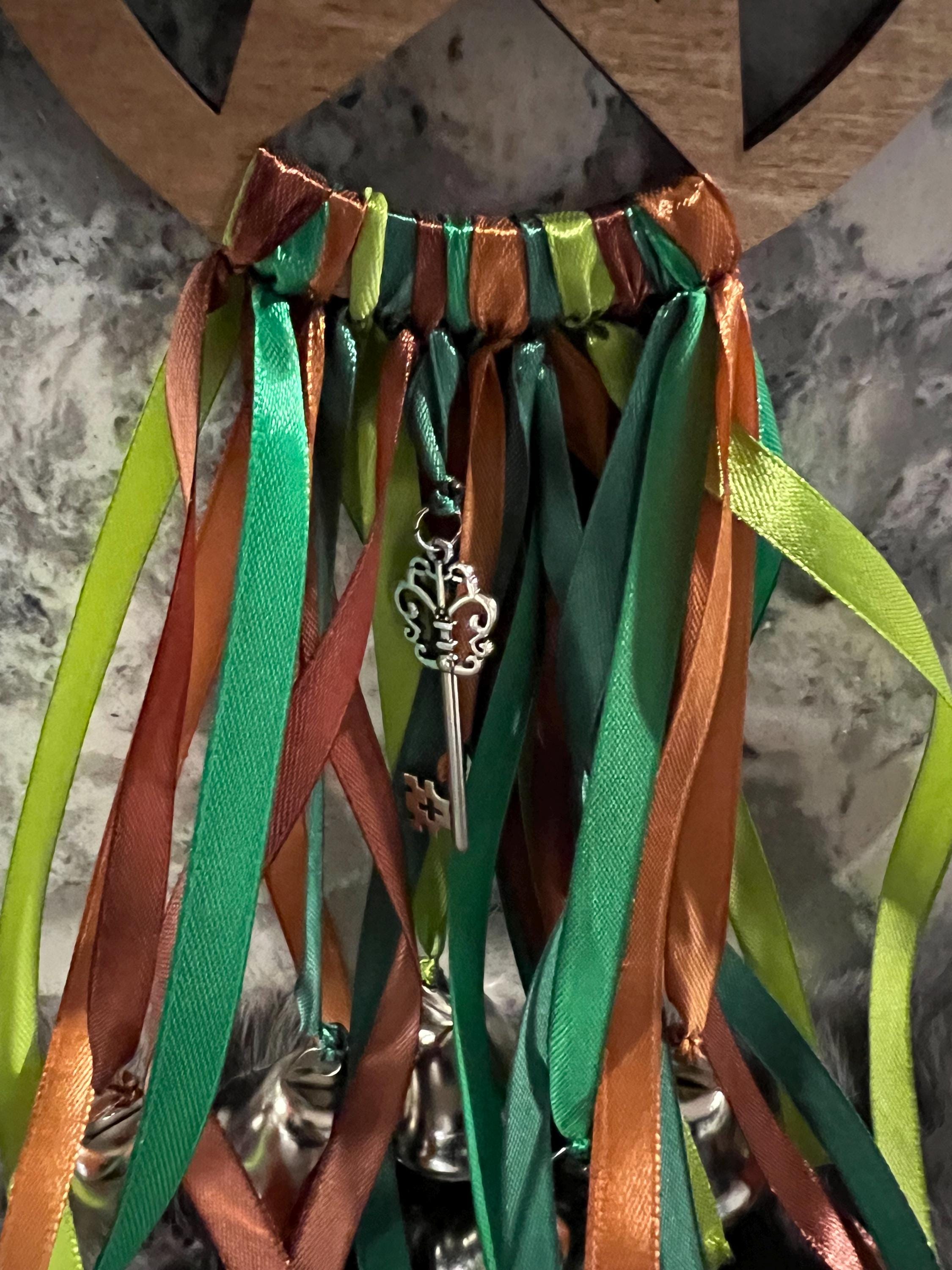 Green Witch Bells: Pentacle Door Hanger, Spiritual Protection