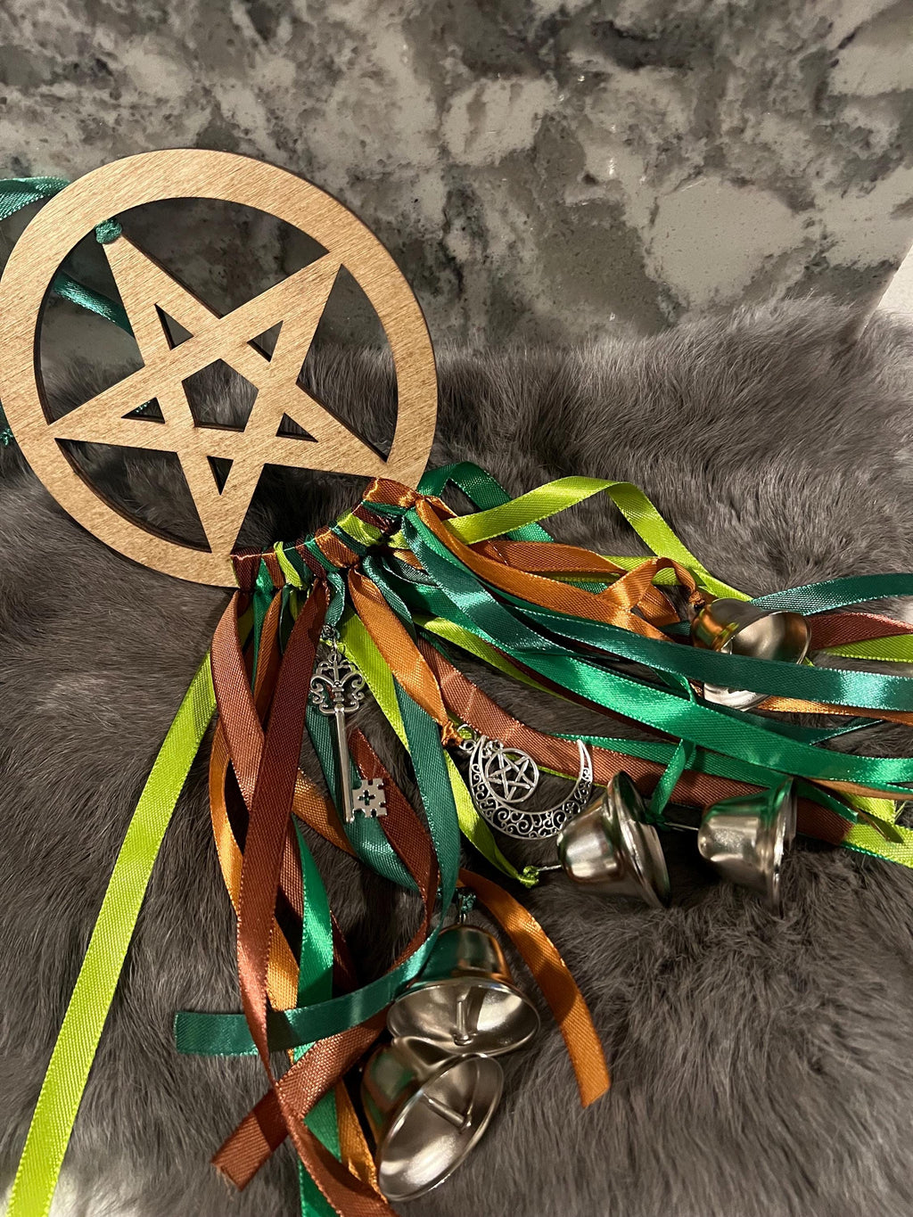 Green Witch Bells: Pentacle Door Hanger, Spiritual Protection