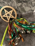 Green Witch Bells: Pentacle Door Hanger, Spiritual Protection