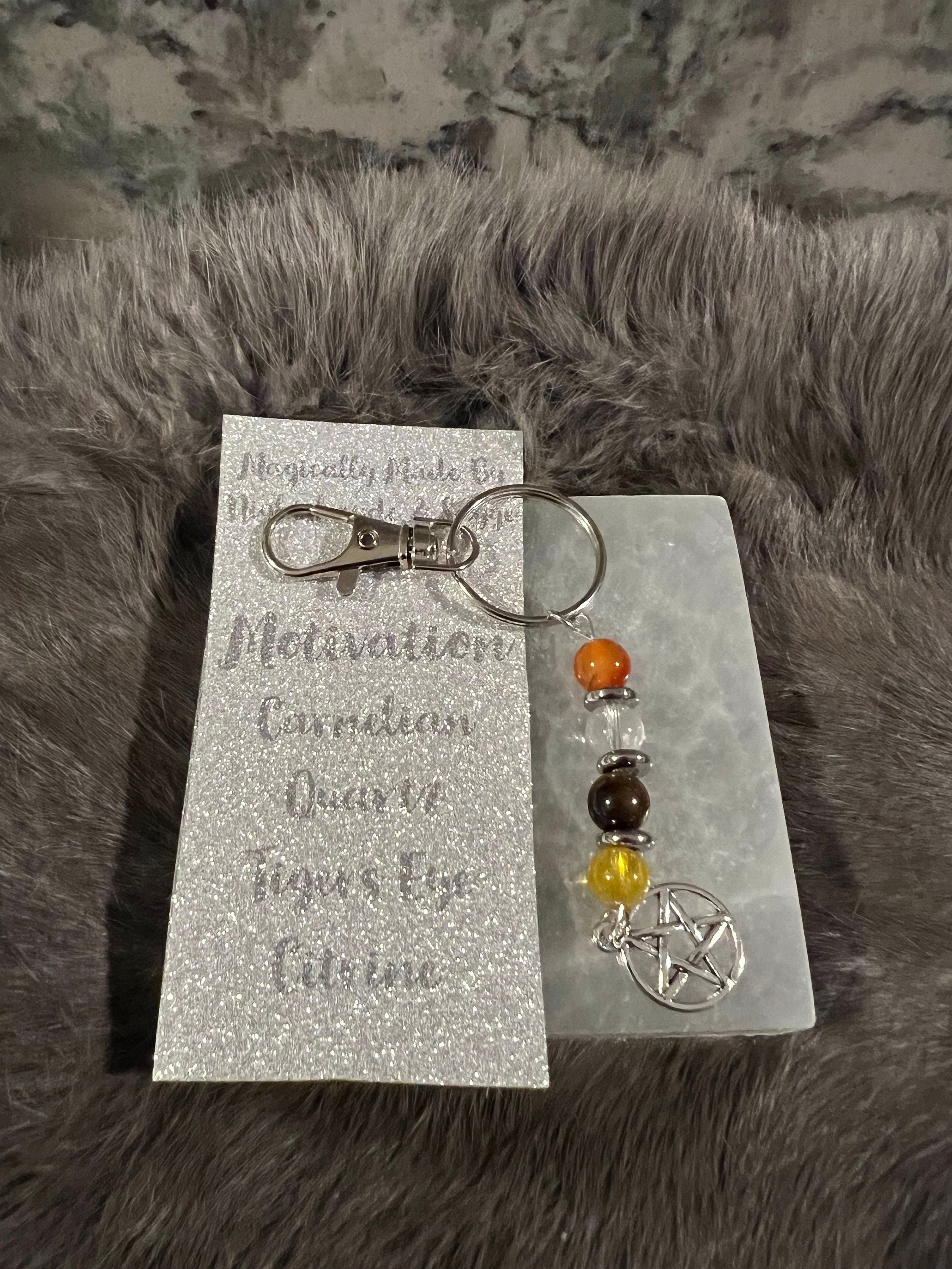 Gemstone Manifestation Keychain: Witchy Intention Charm