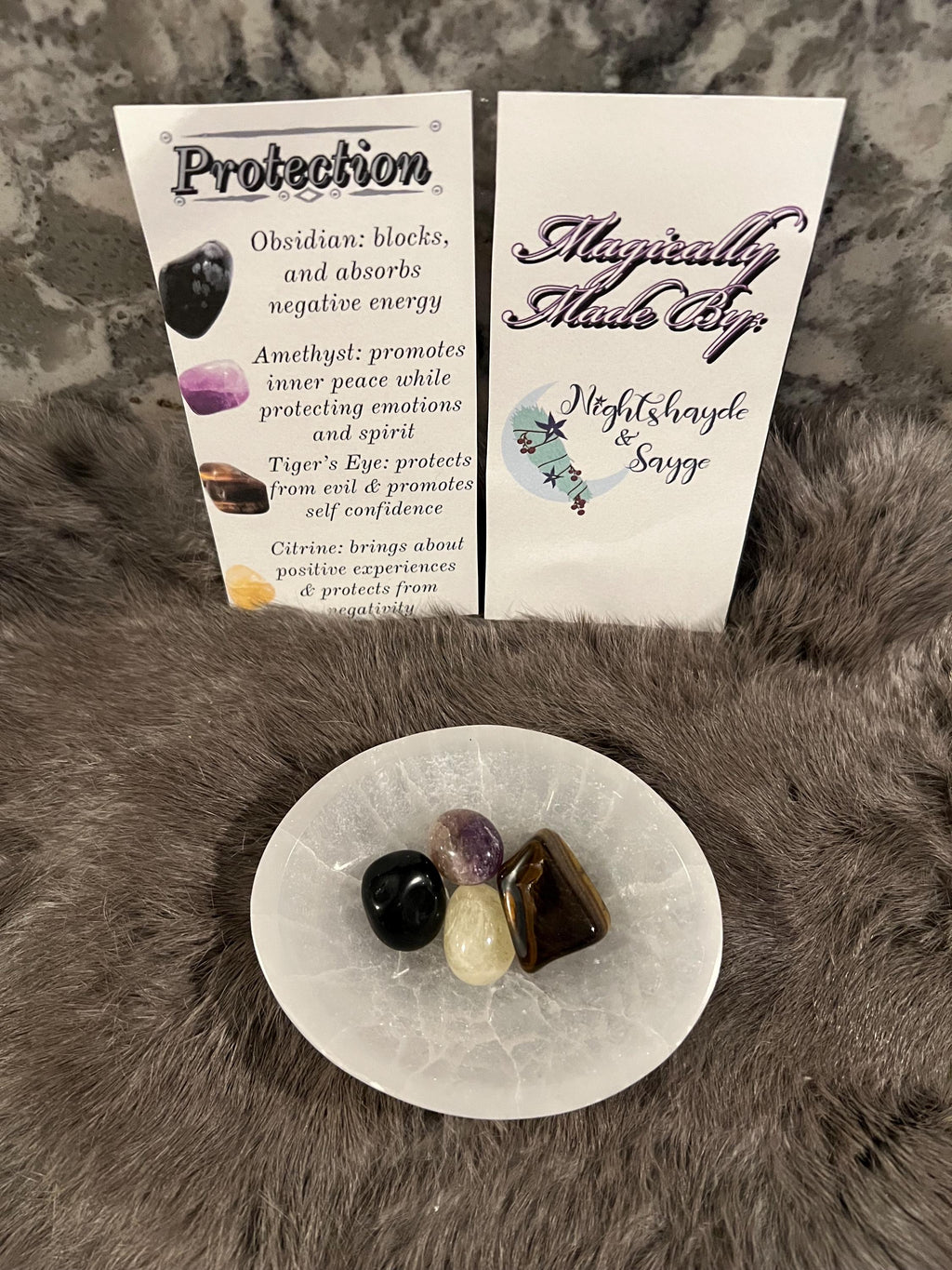Protection Gemstone Kit: Tumbled Obsidian, Amethyst, Tiger's Eye, Citrine