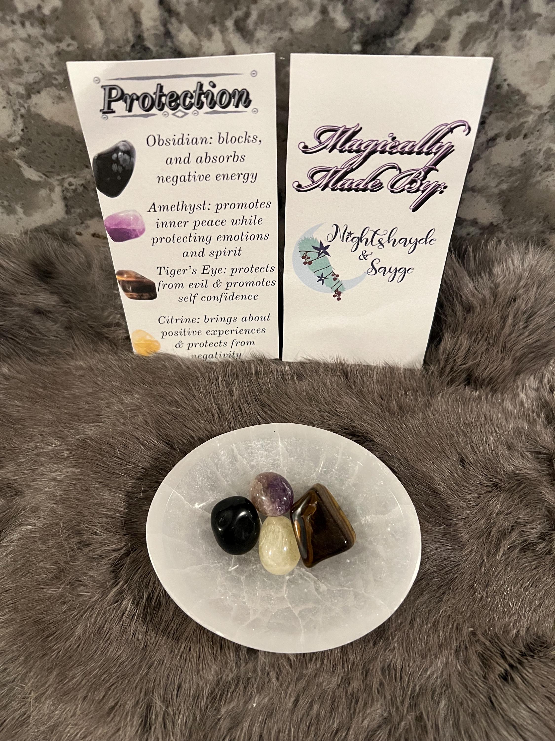 Protection Gemstone Kit: Tumbled Obsidian, Amethyst, Tiger's Eye, Citrine