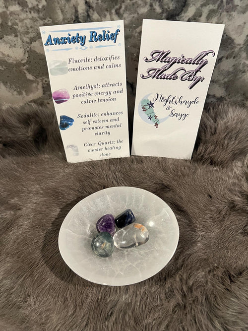 Anxiety Relief Gemstone Kit: Tumbled Amethyst, Sodalite, Quartz & Fluorite