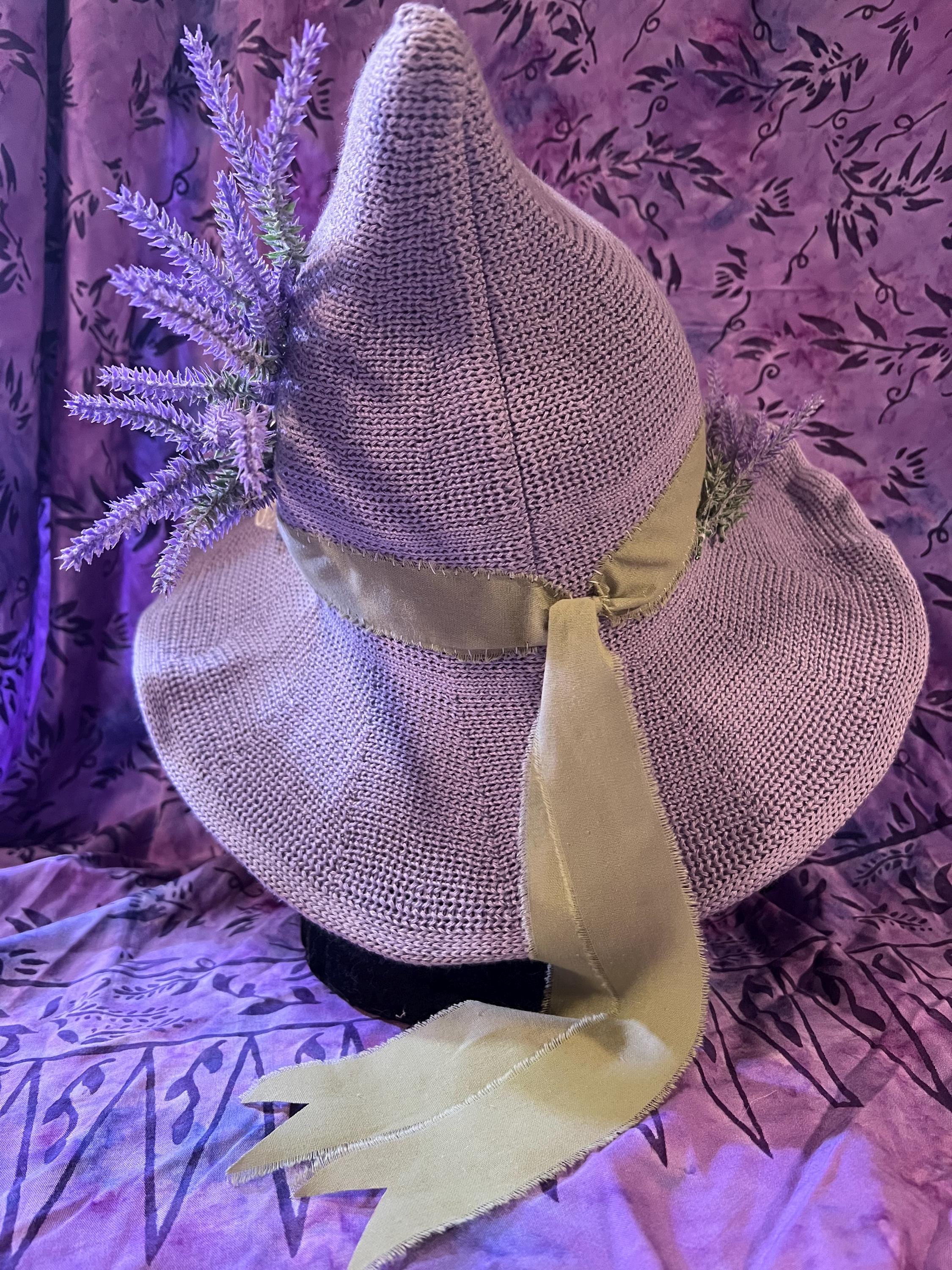 Lavender Witch Hat: Pale Purple Knit with Linen Band