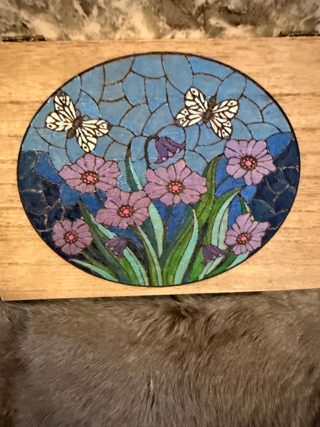 Handmade Garden Altar Box: Wood Burned Stained Glass Style