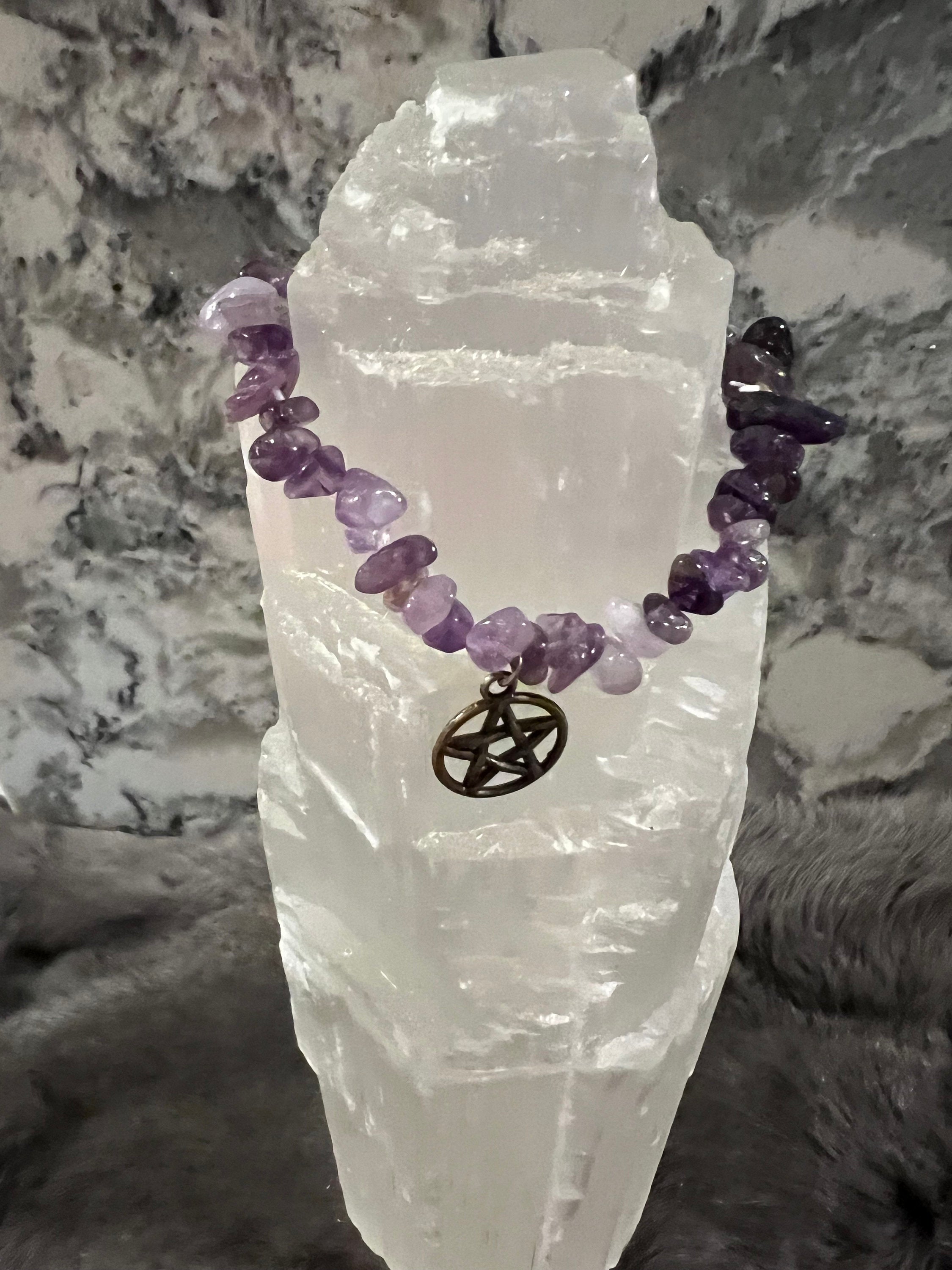 Handmade Amethyst Chip Bracelet with Pentacle Charm