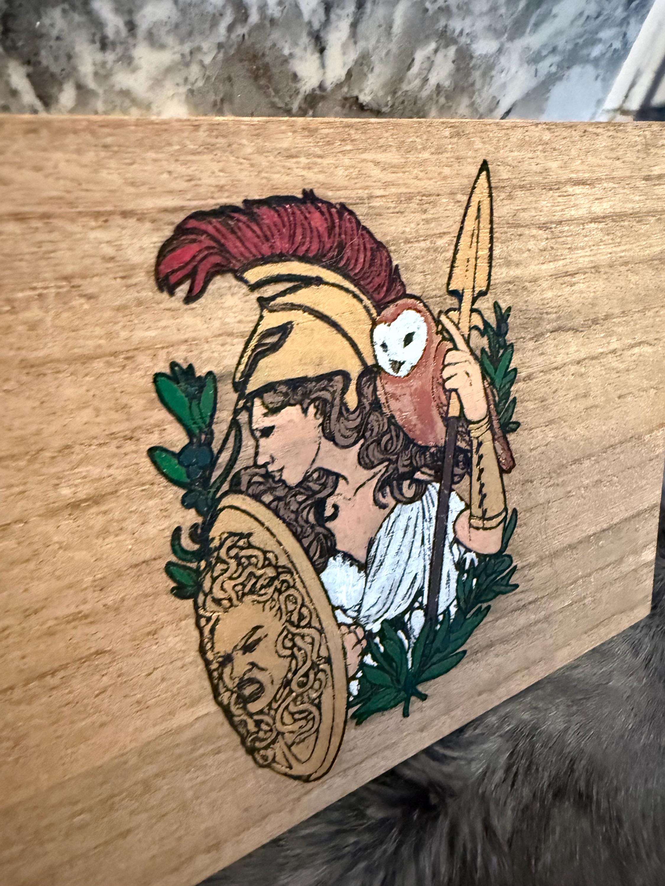 Handmade Athena Altar Box: Wood Burned Goddess Decor