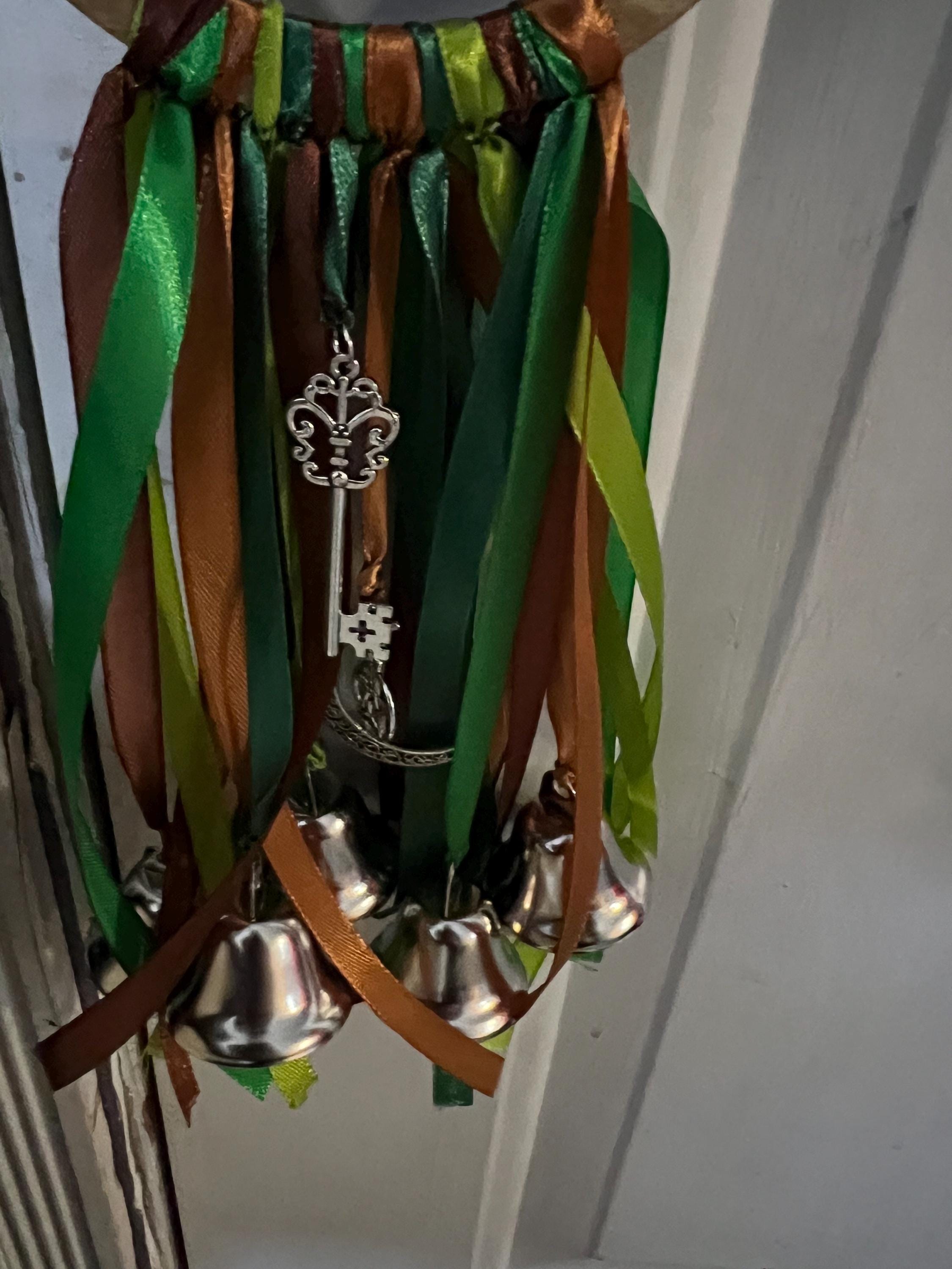 Green Witch Bells: Pentacle Door Hanger, Spiritual Protection