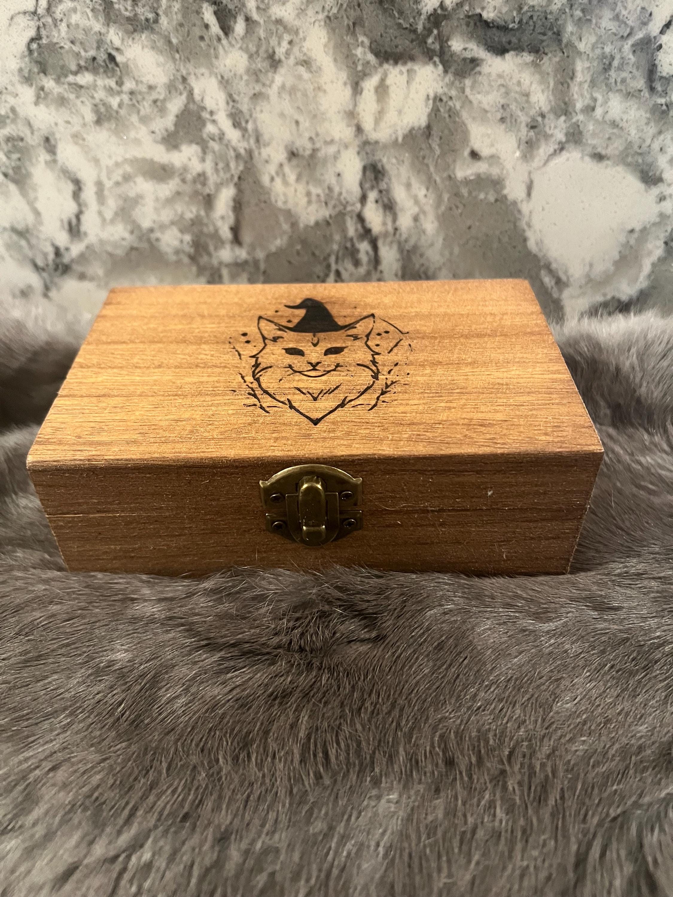 Etched Wood Tarot Card Box: Altar Box, Witchy Decor (6x3.8 in)