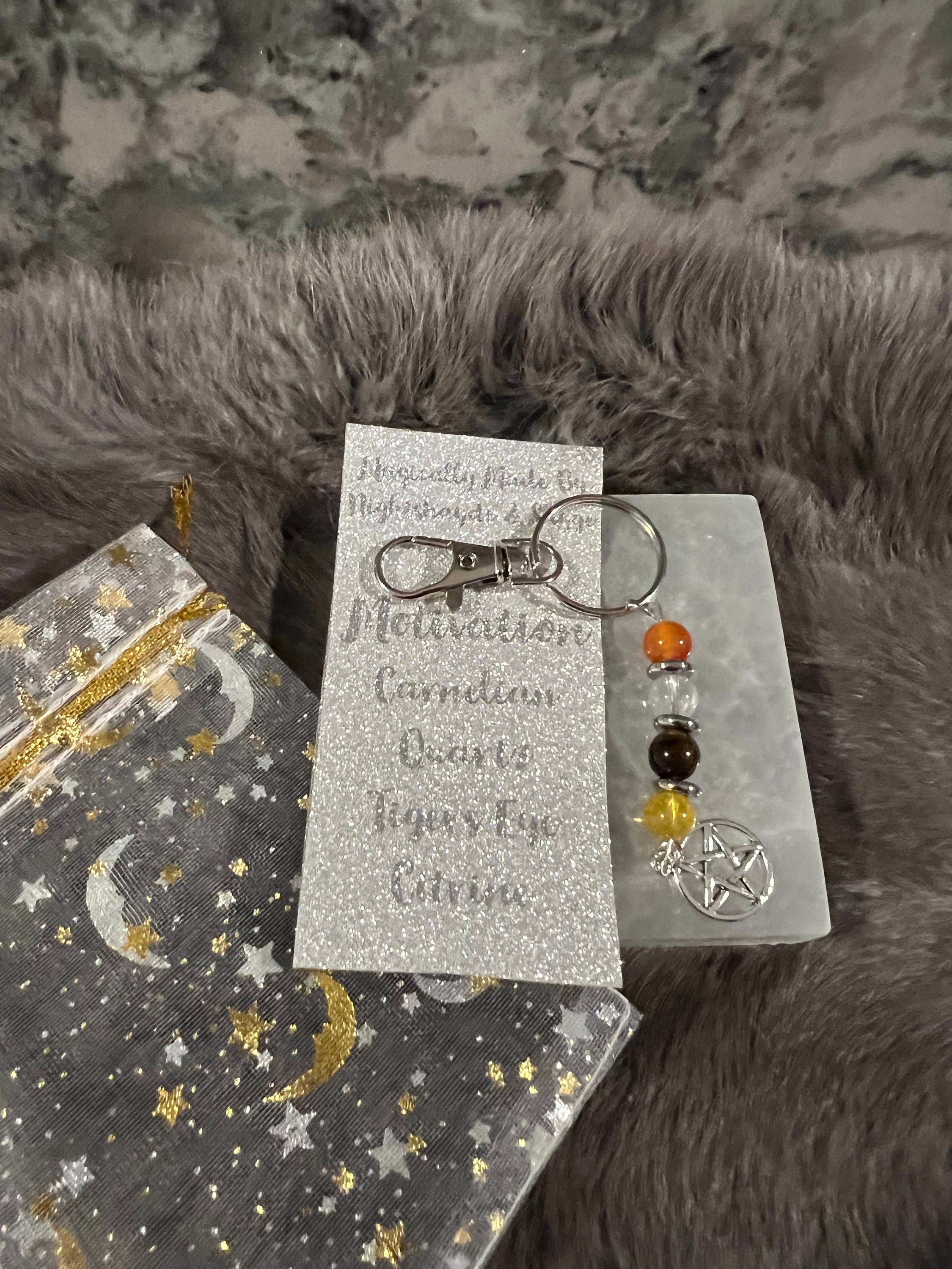Gemstone Manifestation Keychain: Witchy Intention Charm