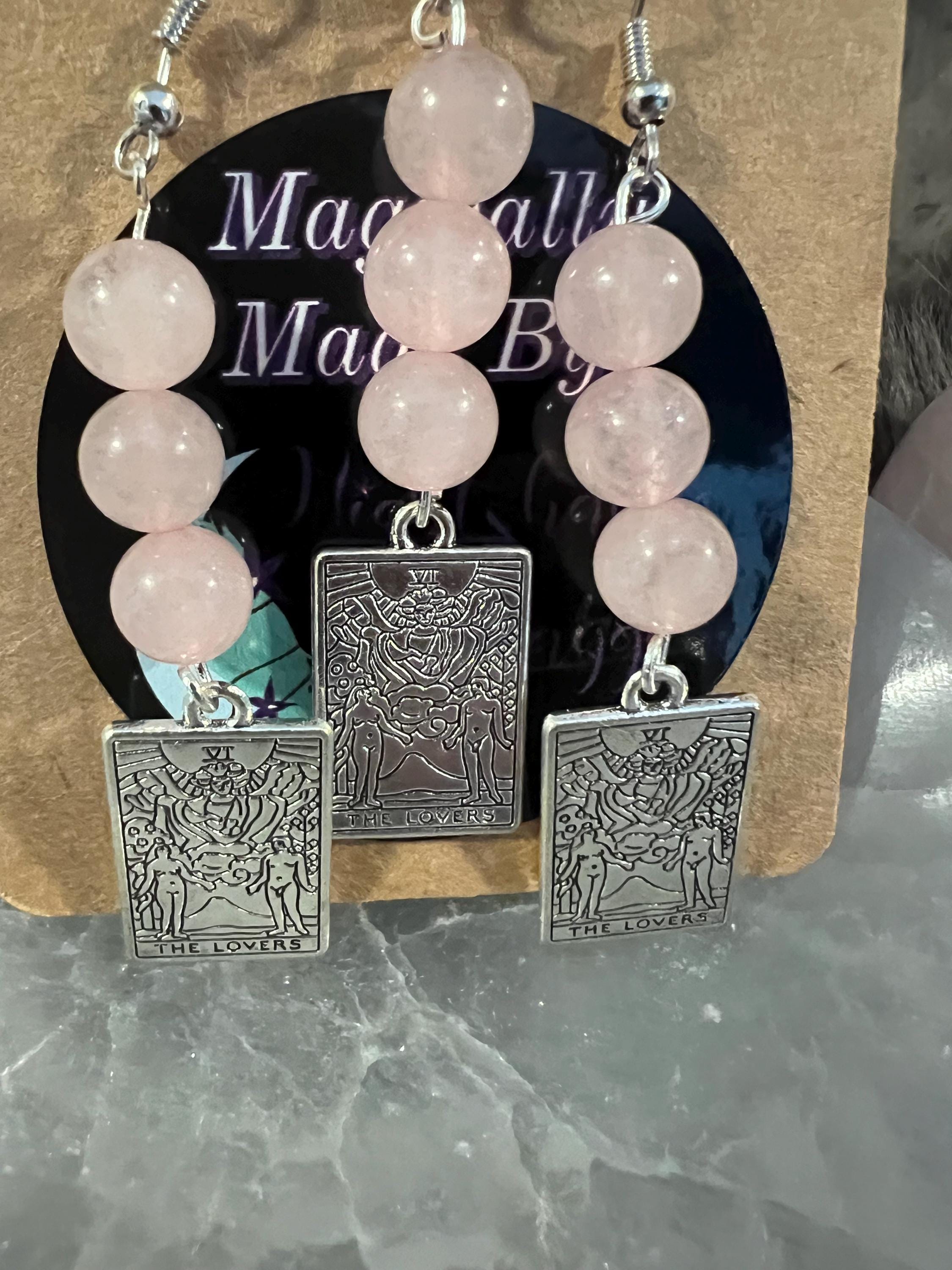 Rose Quartz 'The Lovers' Tarot Card Earrings or Necklace