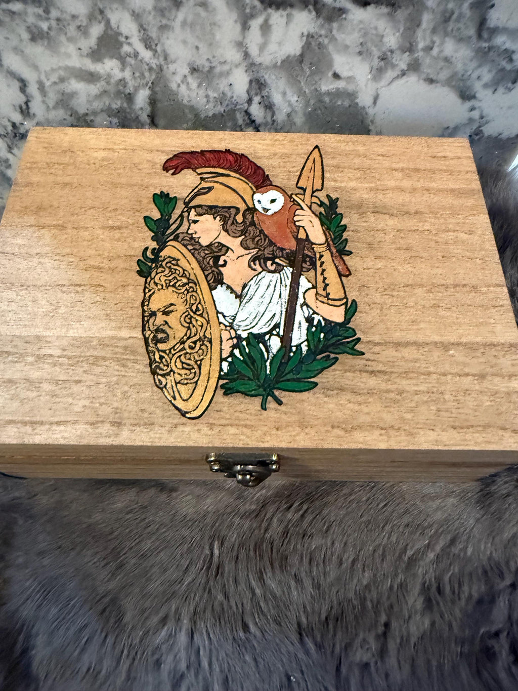 Handmade Athena Altar Box: Wood Burned Goddess Decor