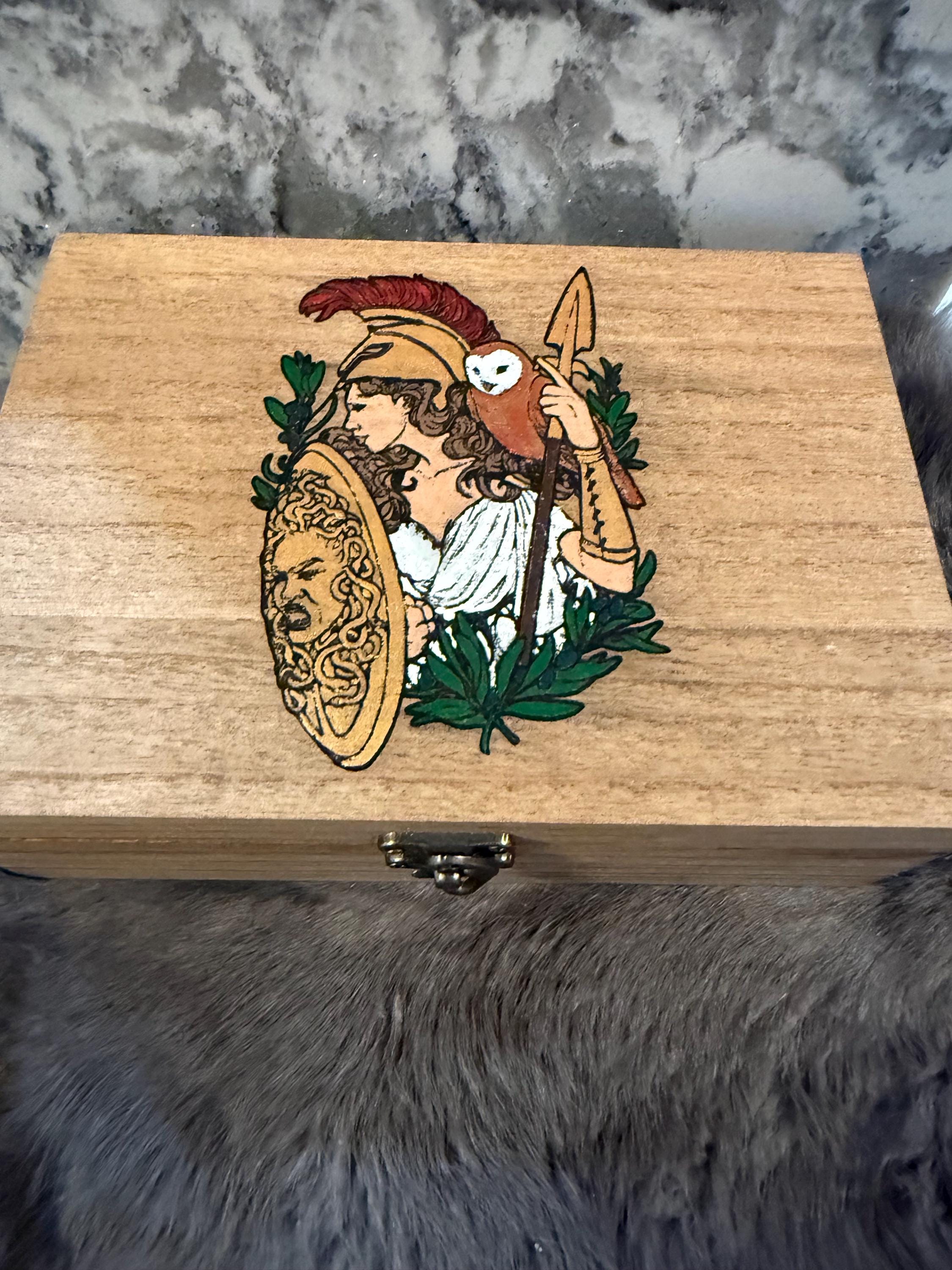 Handmade Athena Altar Box: Wood Burned Goddess Decor
