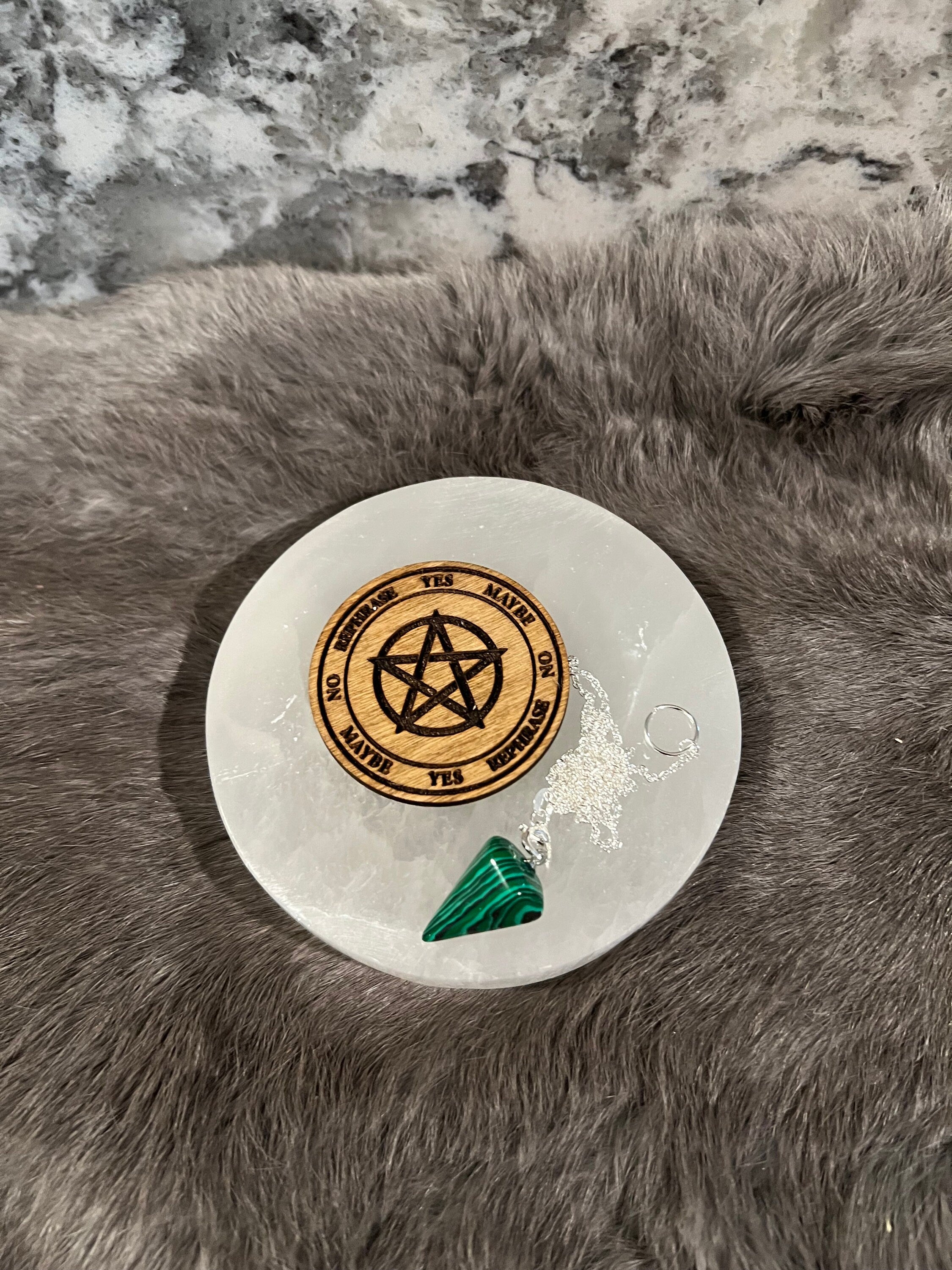 Mini Wood Pendulum Board: Pocket Divination Tool with Gemstone Pendulum
