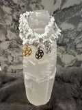 Handmade Howlite Chip Bracelet: Witchy Pentacle Charm