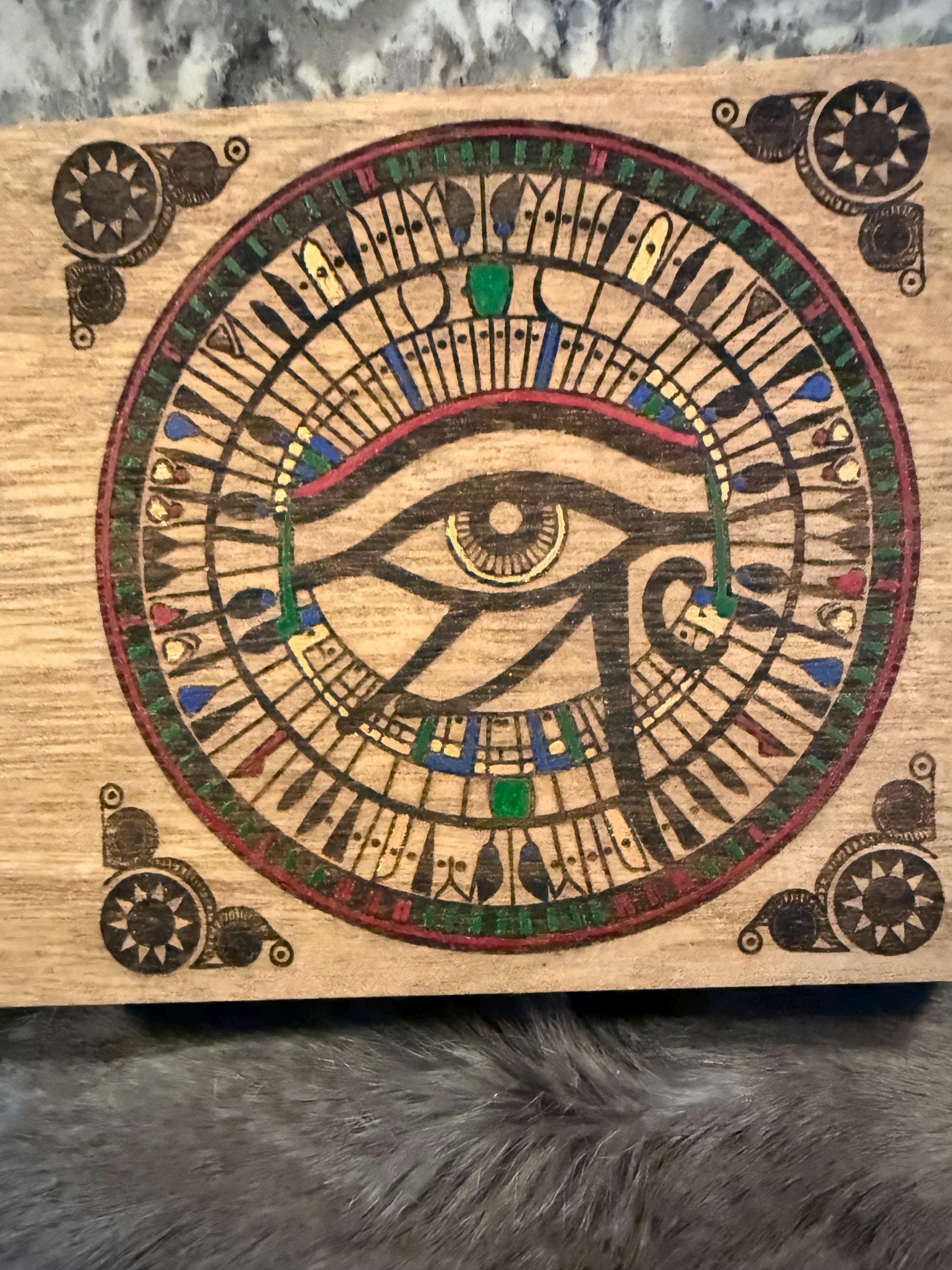 Eye of Ra Altar Box: Wood Burned Mosaic, Deity Storage