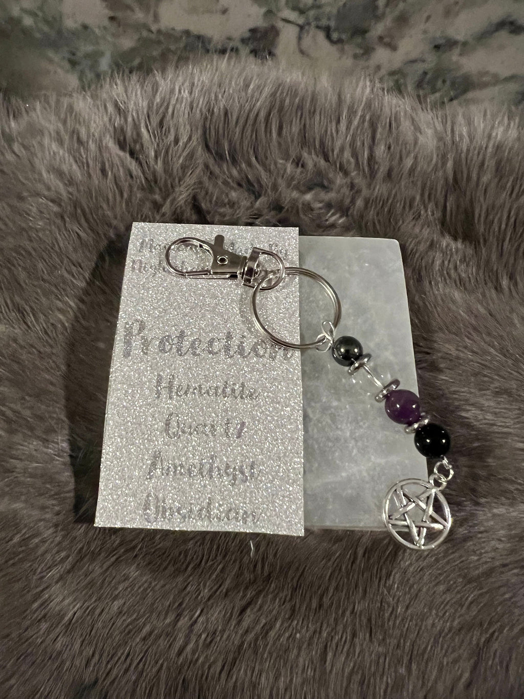 Gemstone Manifestation Keychain: Witchy Intention Charm
