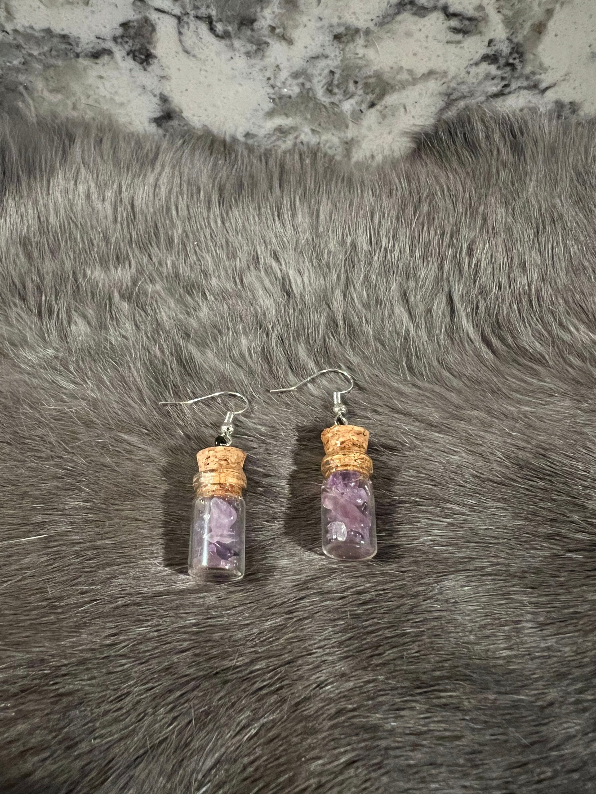 Amethyst Chip Spell Jar Earrings: Witchy Pagan Jewelry