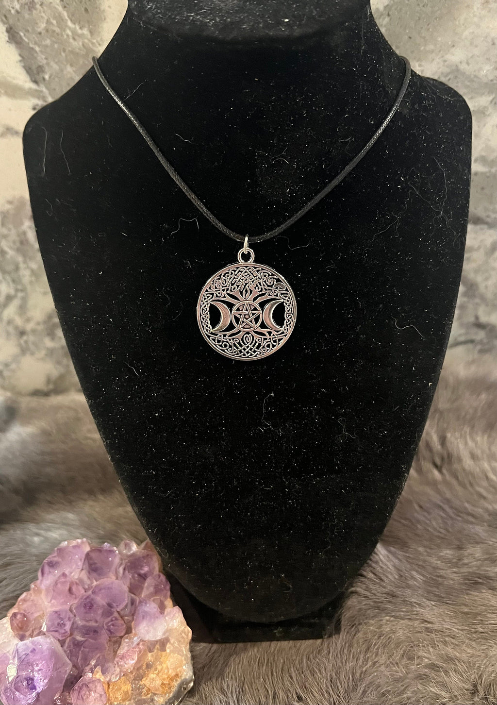 Triple Moon Pentacle Pendant Necklace: Witchy Pagan Jewelry