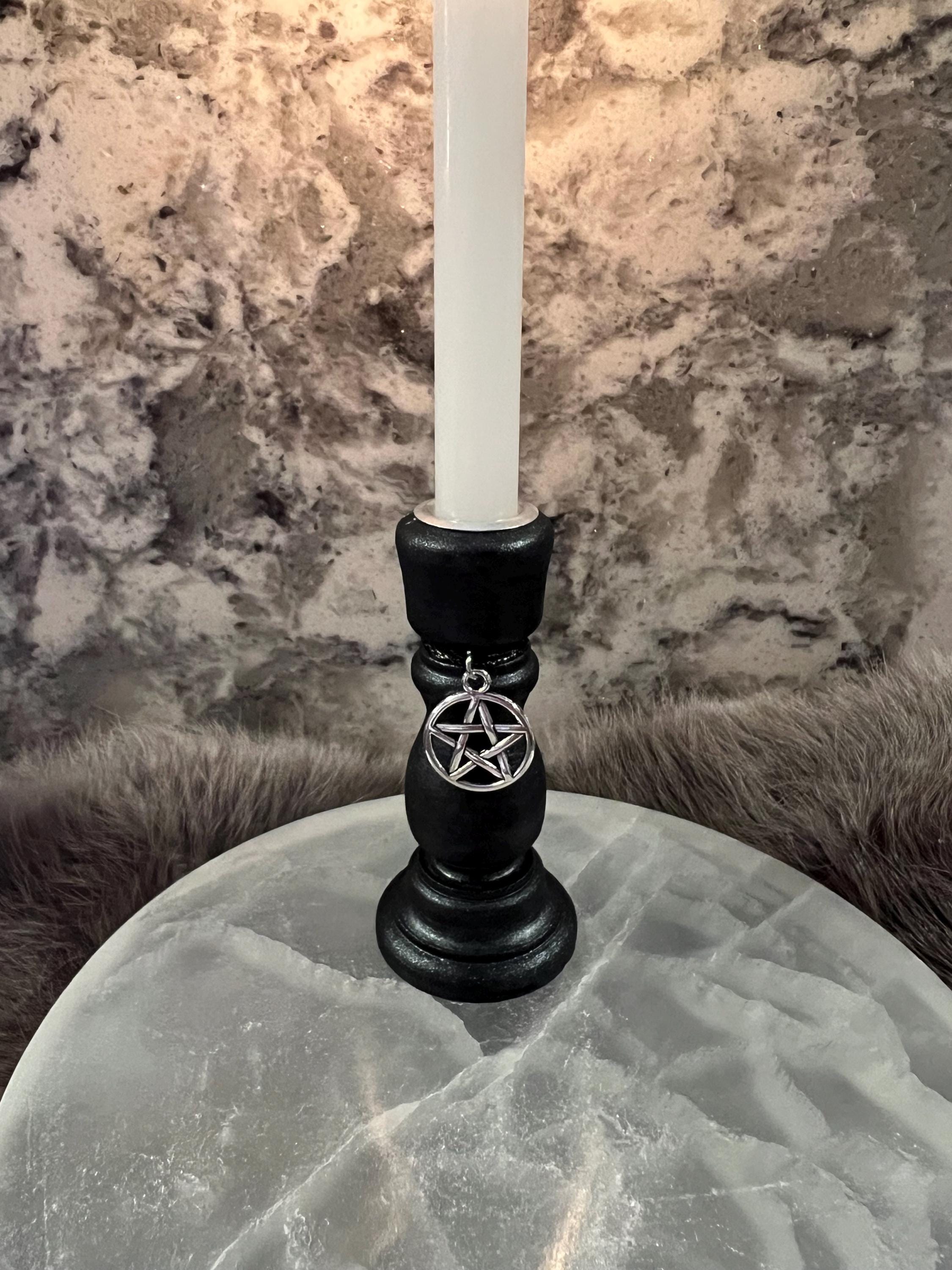 Wooden Chime Candle Holder: Ebony Black Altar Decor with Charm